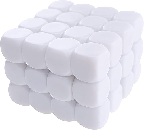 Miniatura 5 de Juego de dados blancos en blanco de 0.631 pulgadas (0.630 in), cubos de dados redondeados de acrílico para juegos, fiestas, diversión, calcomanías