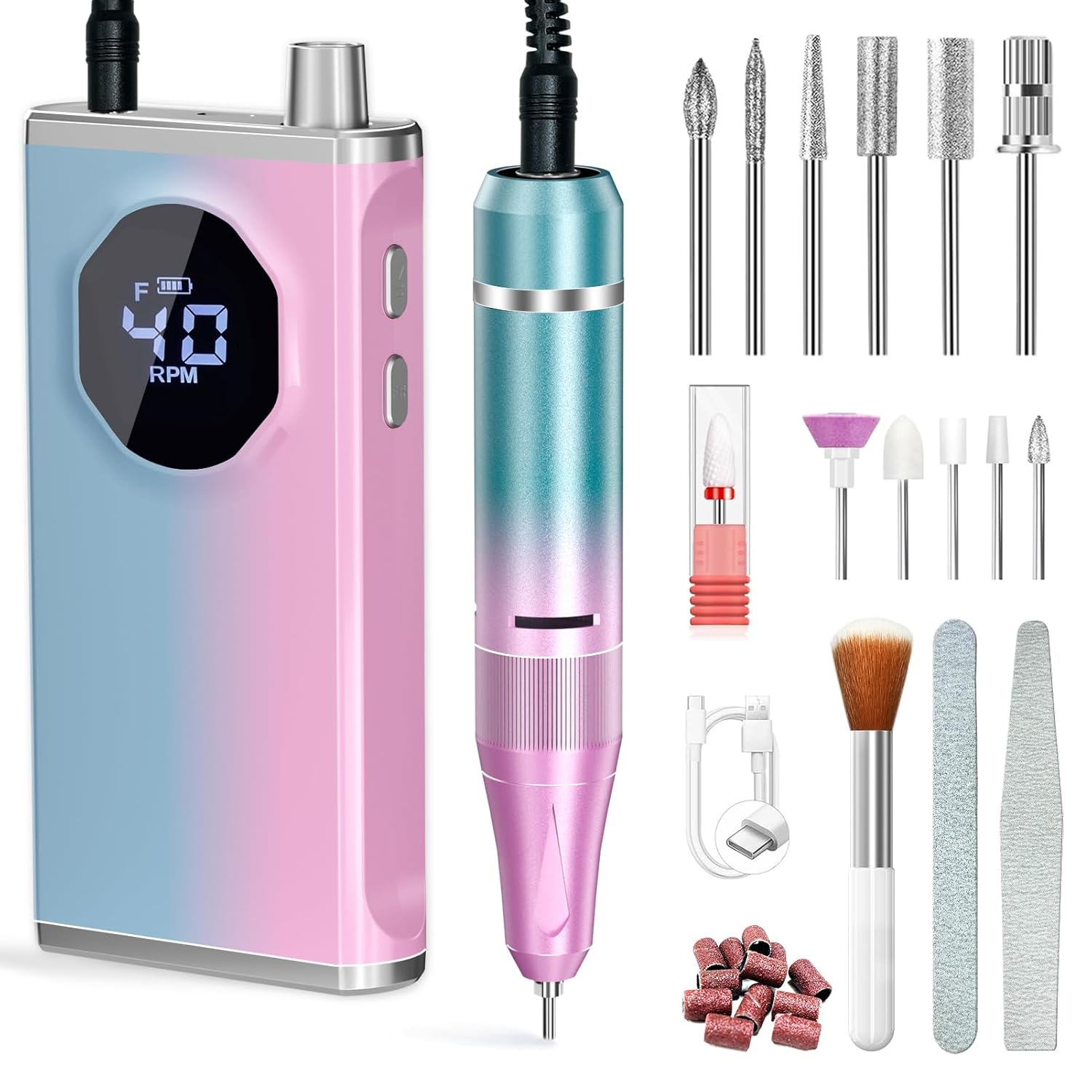 Nail Drill Professional 40000RPM for Acrylic Nails, Nail Drill Portable Electric Nail Drill for Nail Manicure, Nail Drill Rechargeable High Capacity for Salon and Home Use (Pink-Blue) Nail Drill Professional 40000RPM for Acrylic Nails, Nail Drill Portable Electric Nail Drill for Nail Manicure, Nail Drill Rechargeable High Capacity for Salon and Home Use (Pink-Blue)