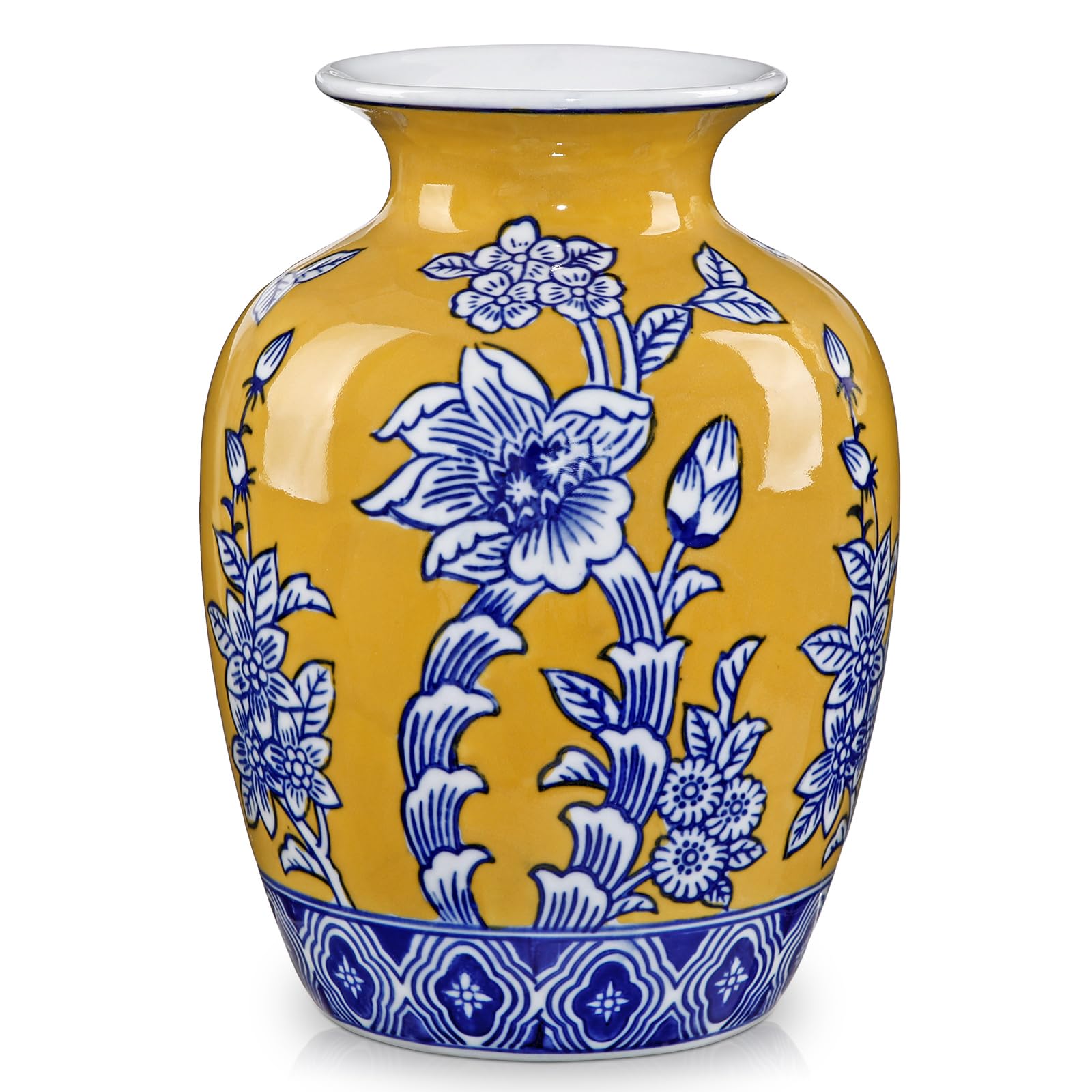 Hollyone 21CM Ceramic Vase for Home Decor, 8.4’’ Hand-Painted Porcelain Vase for Flowers, Chinoiserie-Inspired Decorative Vase for Living Room, Bathroom, Desk, Shelf