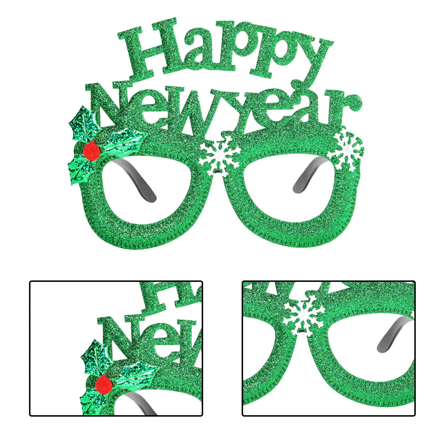 NAUZE 4Pieces New Year Glasses Multicolored Christmas Glitter Eyeglasses Funny Eyewear Photo Prop for Kid Adult - Image 2