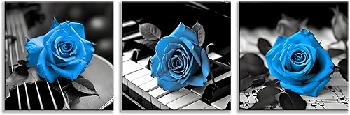 Miniatura 2 de NAN Wind Decoración de pared azul para sala de estar, accesorios de baño azul, lienzo blanco y negro, arte de pared, imágenes musicales de rosas