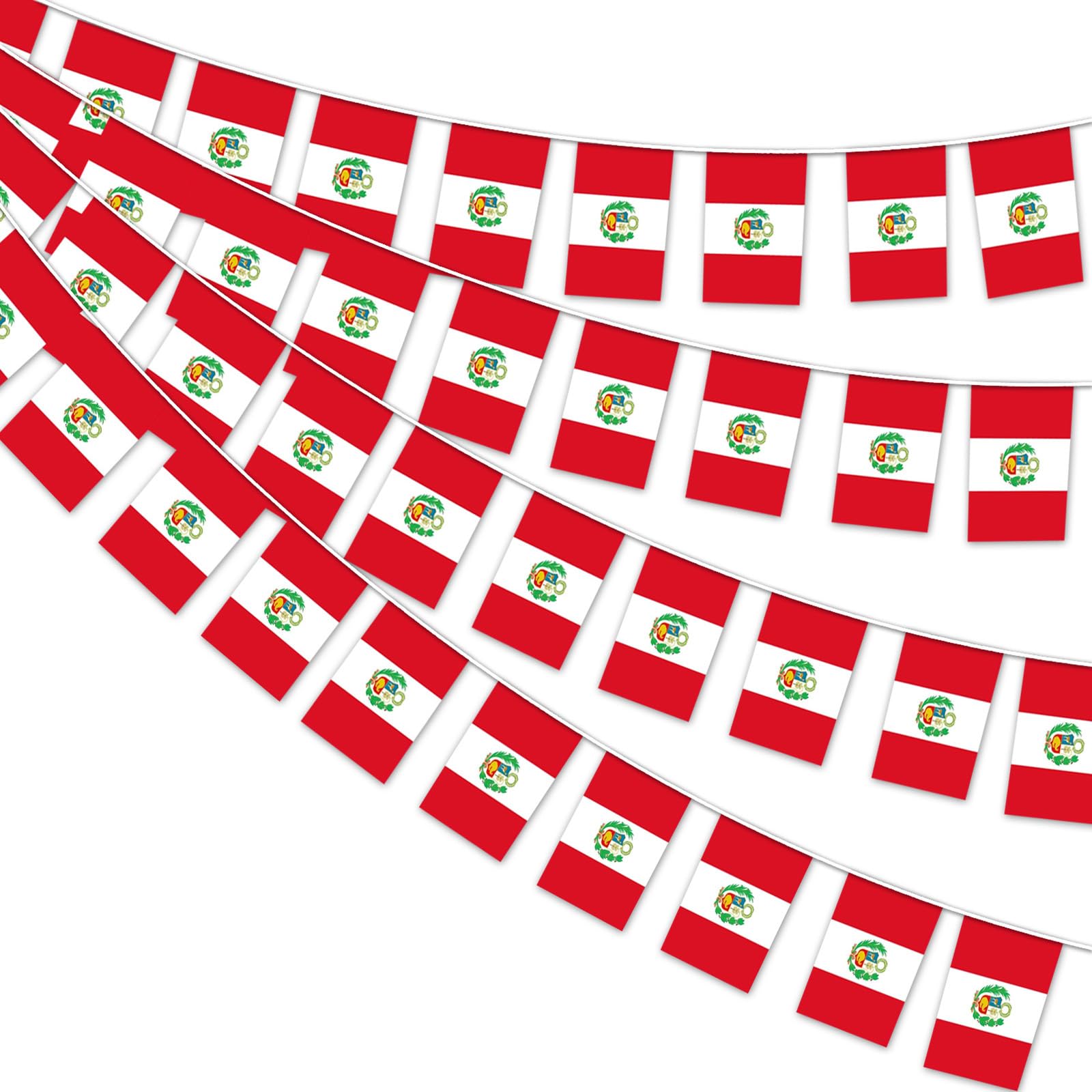 AhfuLife Peru Flag Bunting for Party Decorations, 10m - 30pcs Peruvian Flags Bunting Banner Double Sided Flags for National Day World Cup Football Garden Street Decorations (14 x 21 cm - 1 Pack) — image 1