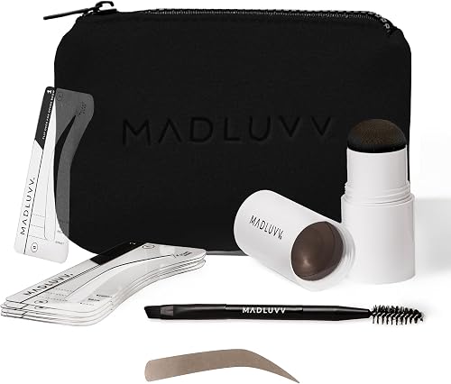 MADLUVV Brow Stamp Kit, 9 Stencils & Pomade for Sp Brows (Medium Brown)