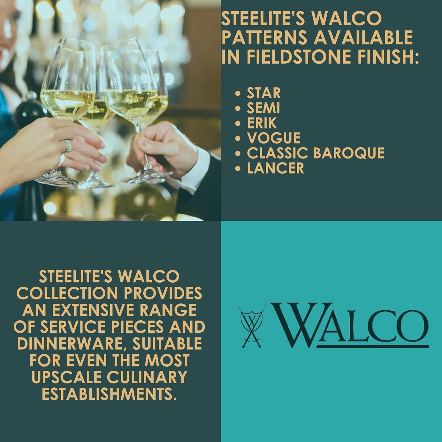 Steelite Stainless Steel Dinner Knives, Walco Lancer Fieldstone 18/10 Flatware Knife, Burnished Finish Silverware Utensils, Commercial Restaurant, Foodservice Use, 9.1" Long, Set of 12