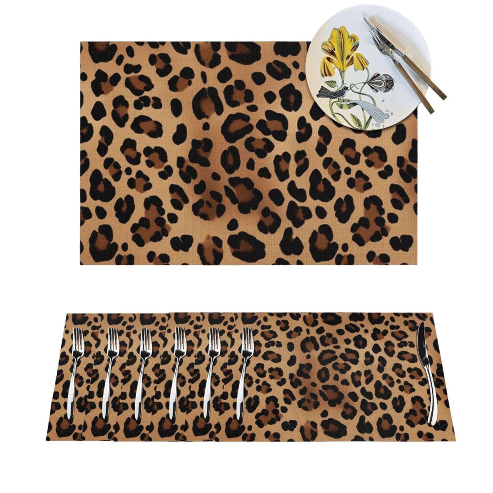Set de table en PVC tissé antidérapant et lavable motif léopard chic pour cuisine