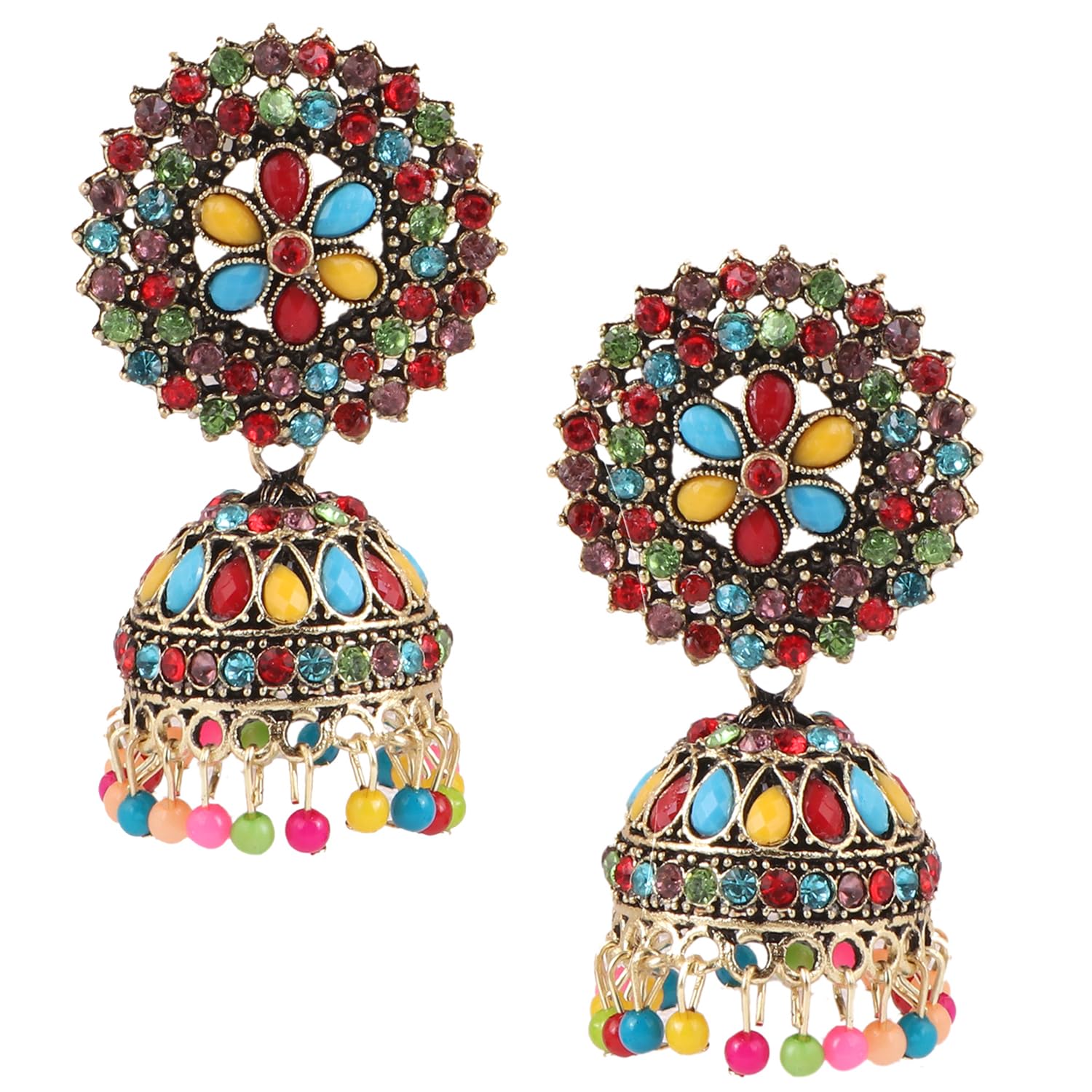 Multicolor Traditonal Ethnic Studded Gold Platted Big Oxxidize Dome Shaped Jhumka Jhumki Earrings For Women & Girls (B0CYD7H4NL) Amazon Price History, Amazon Price Tracker