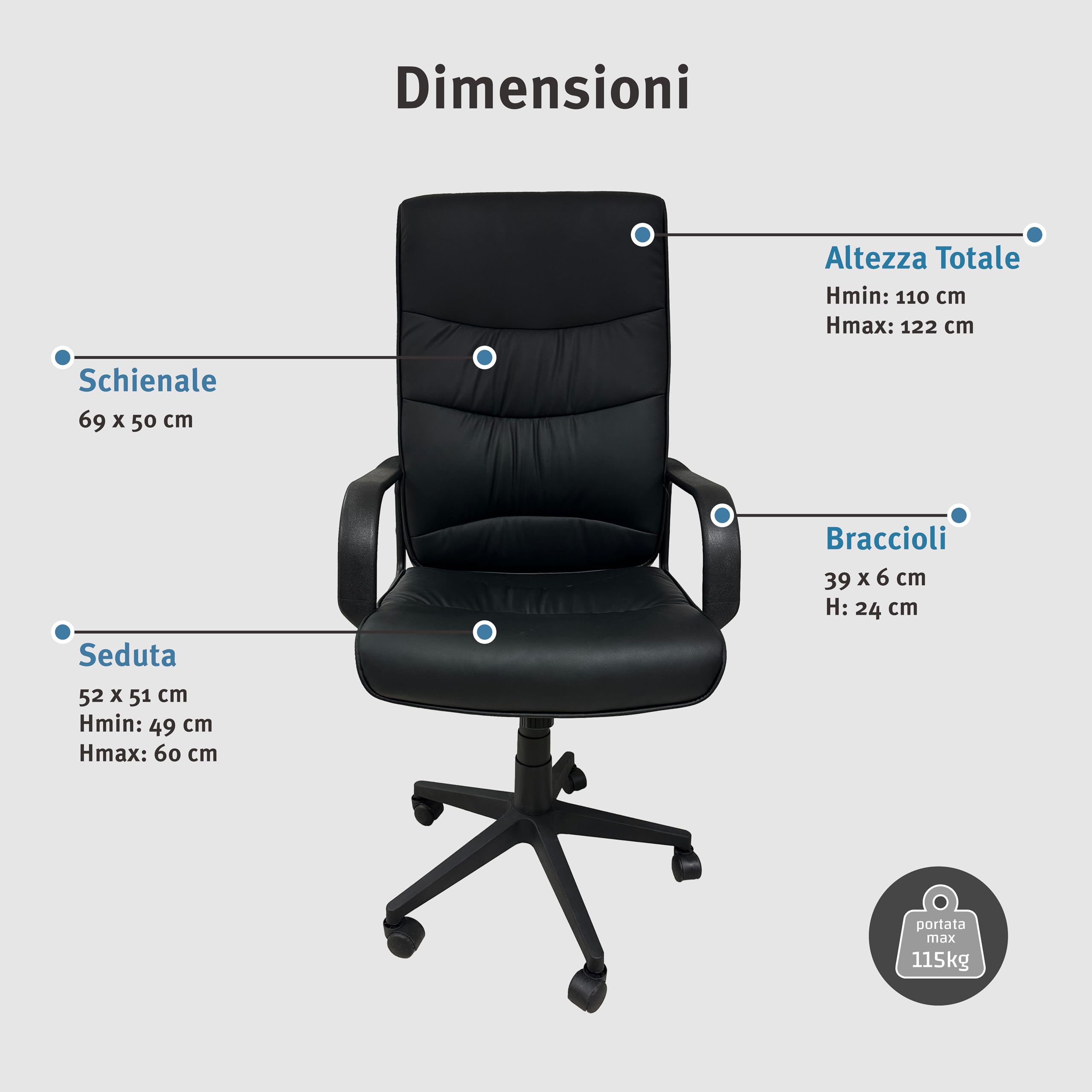 Generico Poltrona executive in ecopelle nera reclinabile e regolabile in altezza