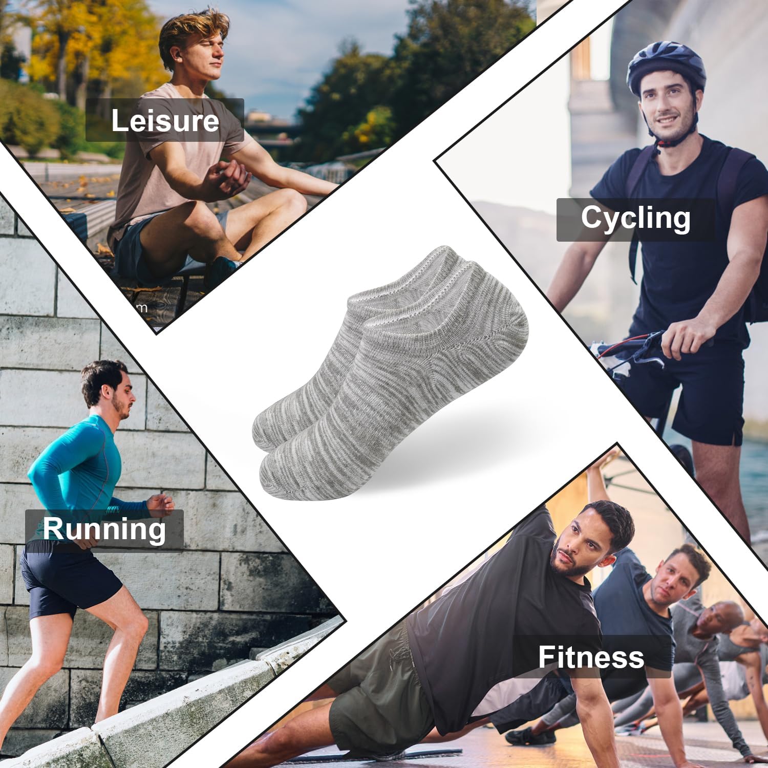 ELUTONG Calcetines invisibles para hombre, calcetines de entrenamiento con rayas antideslizantes de corte bajo, 8 pares, talla 5.5-11