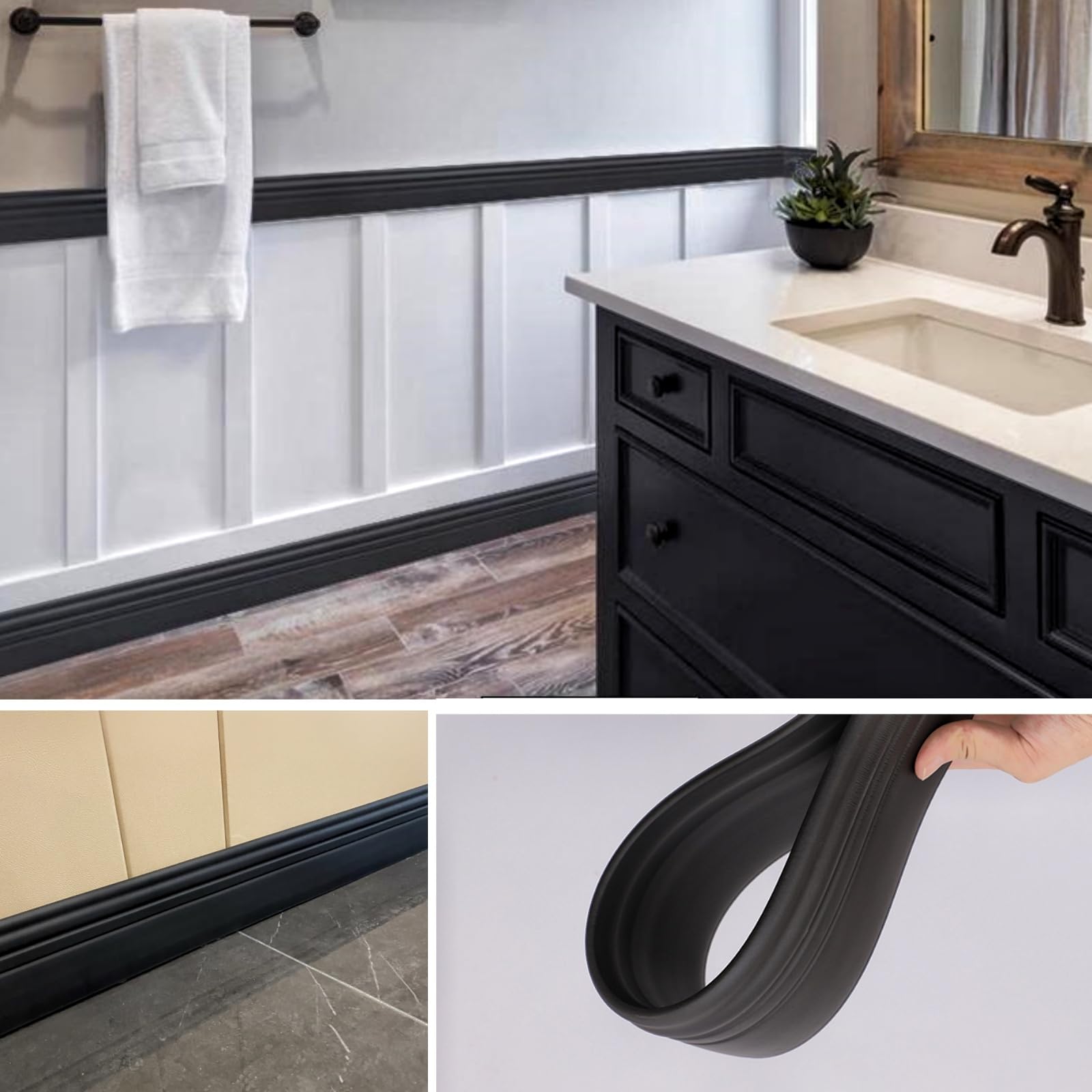 Rubber Baseboard COUKIU Flexible Baseboard Molding Trim, 4 Inch X 40 Feet  Self-Adhesive Vinyl Wall Base Cove, Peel And Stick Rubber Wall Moulding  Trim (White Peel And Stick Moulding, image size:1600x1600