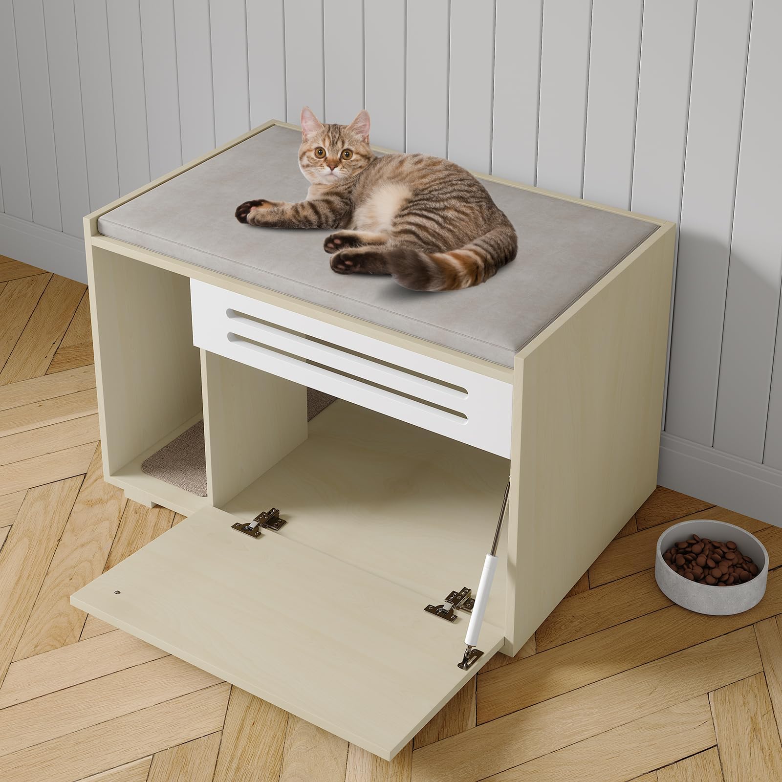 Garvee Katzenstreu-Möbel aus Holz – groß, belüftet, mit Klapptür – versteckte Katzentoilette für große Katzen – Schutz vor Hunden und Elegantes Dekor – Farbe Holz