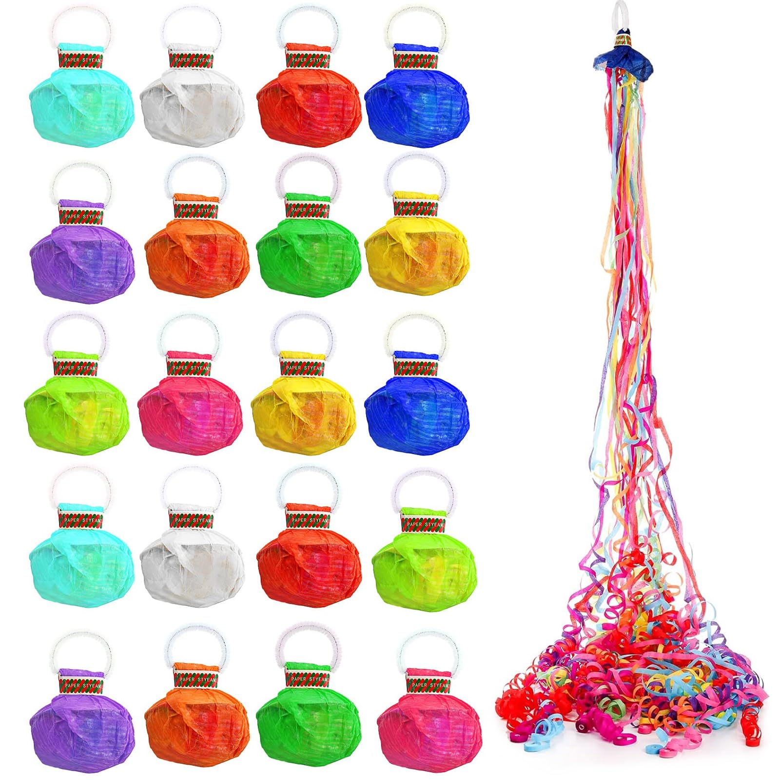 Lumeclat 20 Lanzadores de Serpentinas de Fiesta, Streamers de Confeti Coloridos, Serpentinas de Lanzamiento Manual para Cumpleaños, Bodas, Navidad, Año Nuevo y Actuaciones Mágicas (Colores Aleatorios)