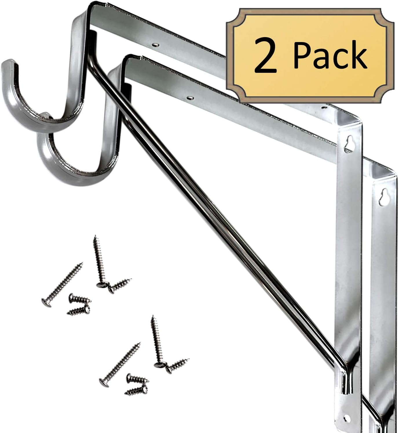 Welded Heavy Duty Closet Rod & Shelf Support Bracket 2 Pack Chrome
