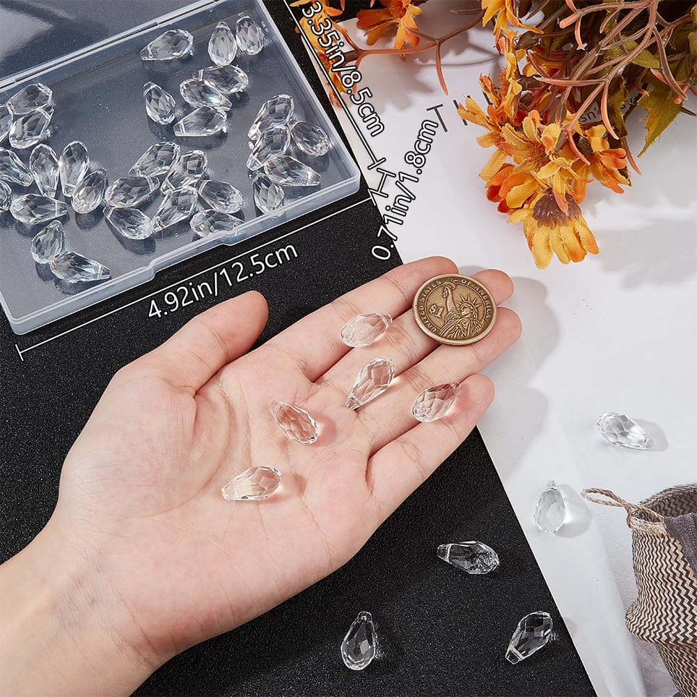 Beebeecraft 1 Box 40Pcs Faceted Glass Beads 10x20mm Clear Top Drilled Teardrop Beads Spacer Beads Dangle Pendant for Jewelry Making Chandelier DIY Project Earring Necklaces Bracelets Crafts - Image 3