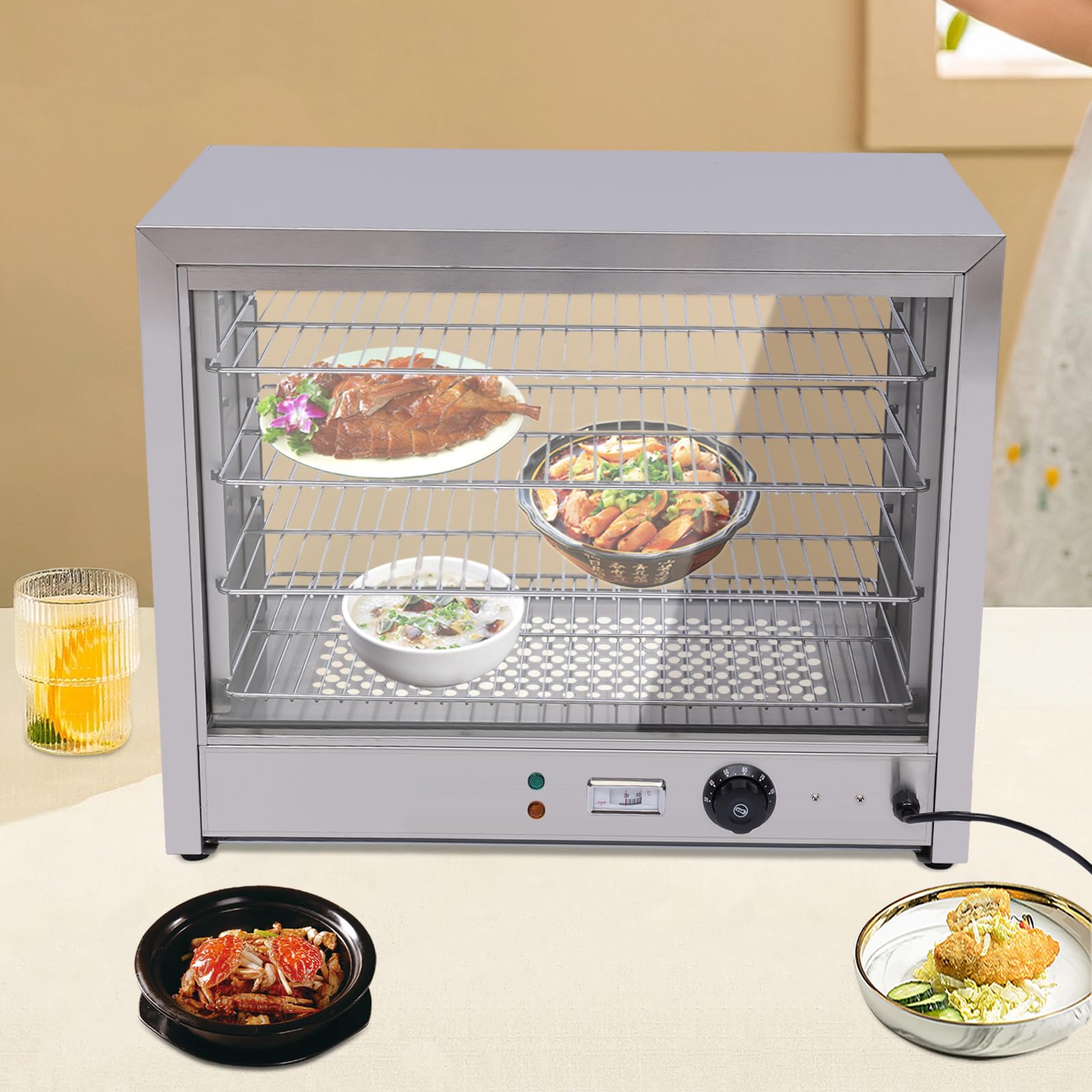 Vetrina calda scaldavivande a 4 piani 30 – 85 °C 220 V per ristoranti fast food, panetterie, caffetterie, caffè