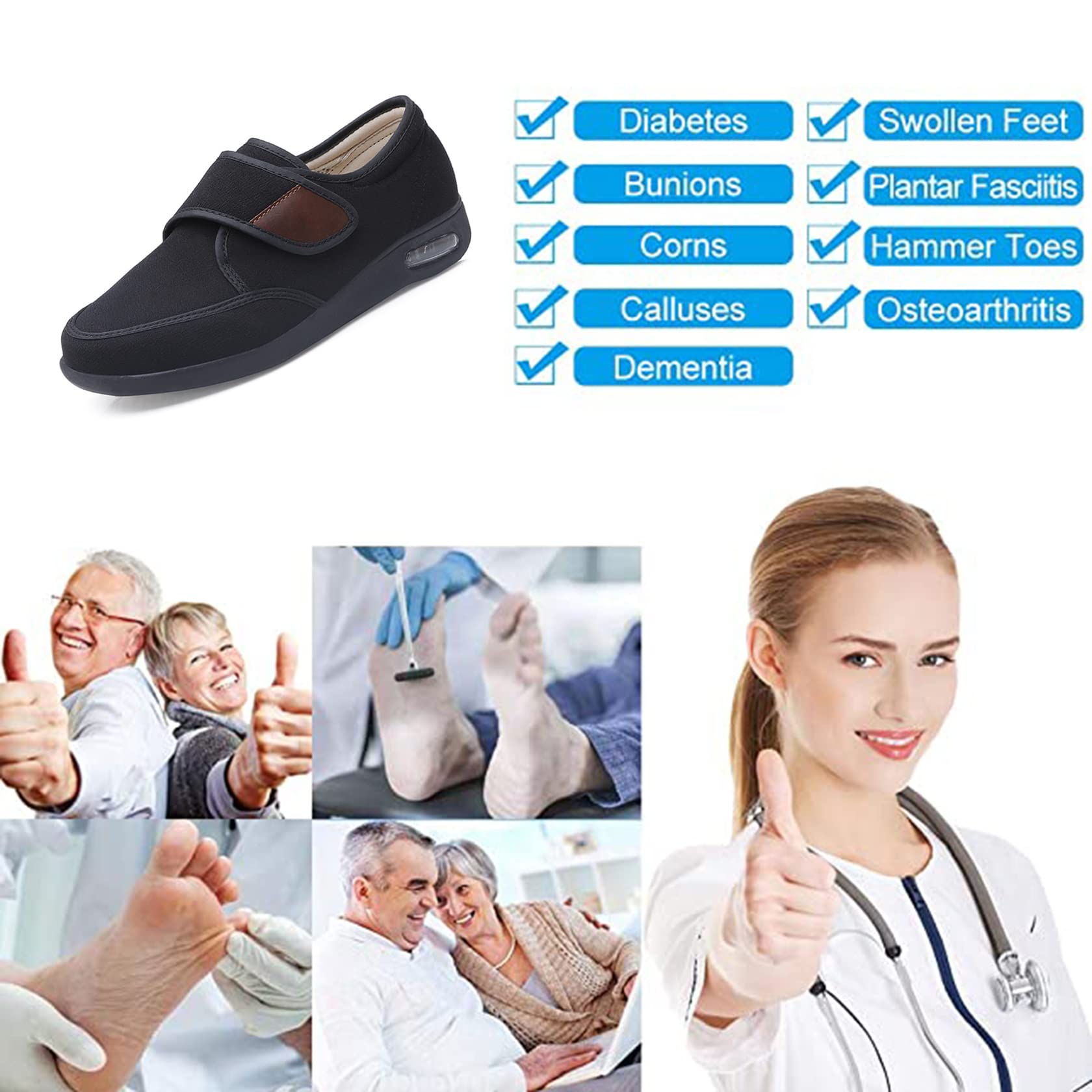 Dames Diabetisch Oedeem Pantoffels, Extra Brede Klittenband