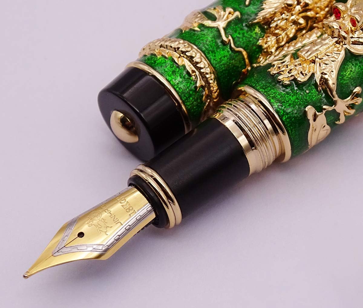 Jinhao Green Cloisonne Enamel Dragon Playing Pear Fountain pen, Medium Nib Signature & Collection Pens, Business Pen