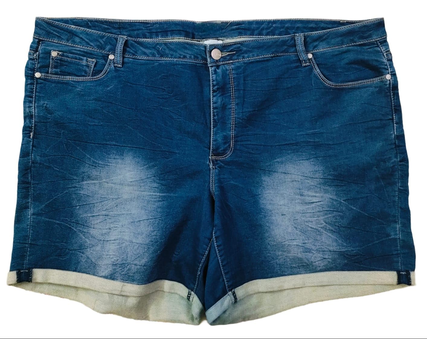 happening Plus Size Women Stretch Denim Shorts with Folded Bottom- Length 18 inch- HIGH Rise- Shaded Dark Blue Color- Waist Size (9XL) 50 to (10XL) 52 inch-picture-16