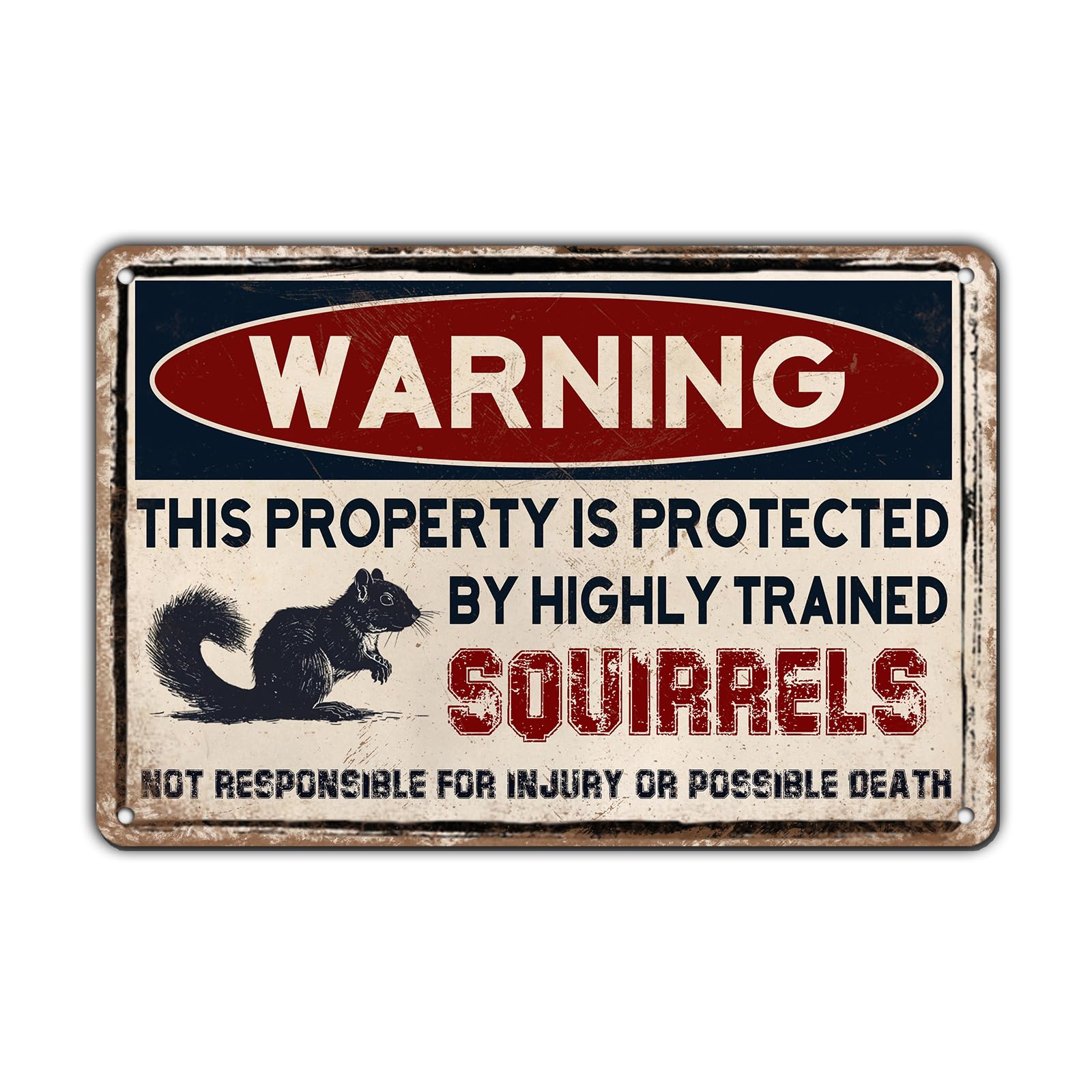 Anceky This Property Is Protected By Highly Trained Squirrels Sign Retro Metal Tin Sign Wall Decor for Bedroom Yard Cafe Outdoor Club 12×8 Inch