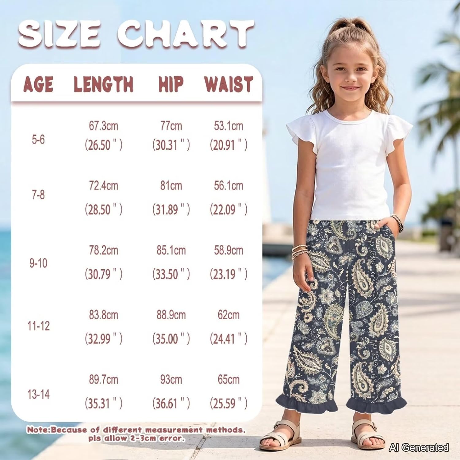 Wanyint Girls Ruffled Pants Long Trousers Track Pants with Pockets Wide Leg Trousers Y2K Fashion Outfits for 5-14 Years