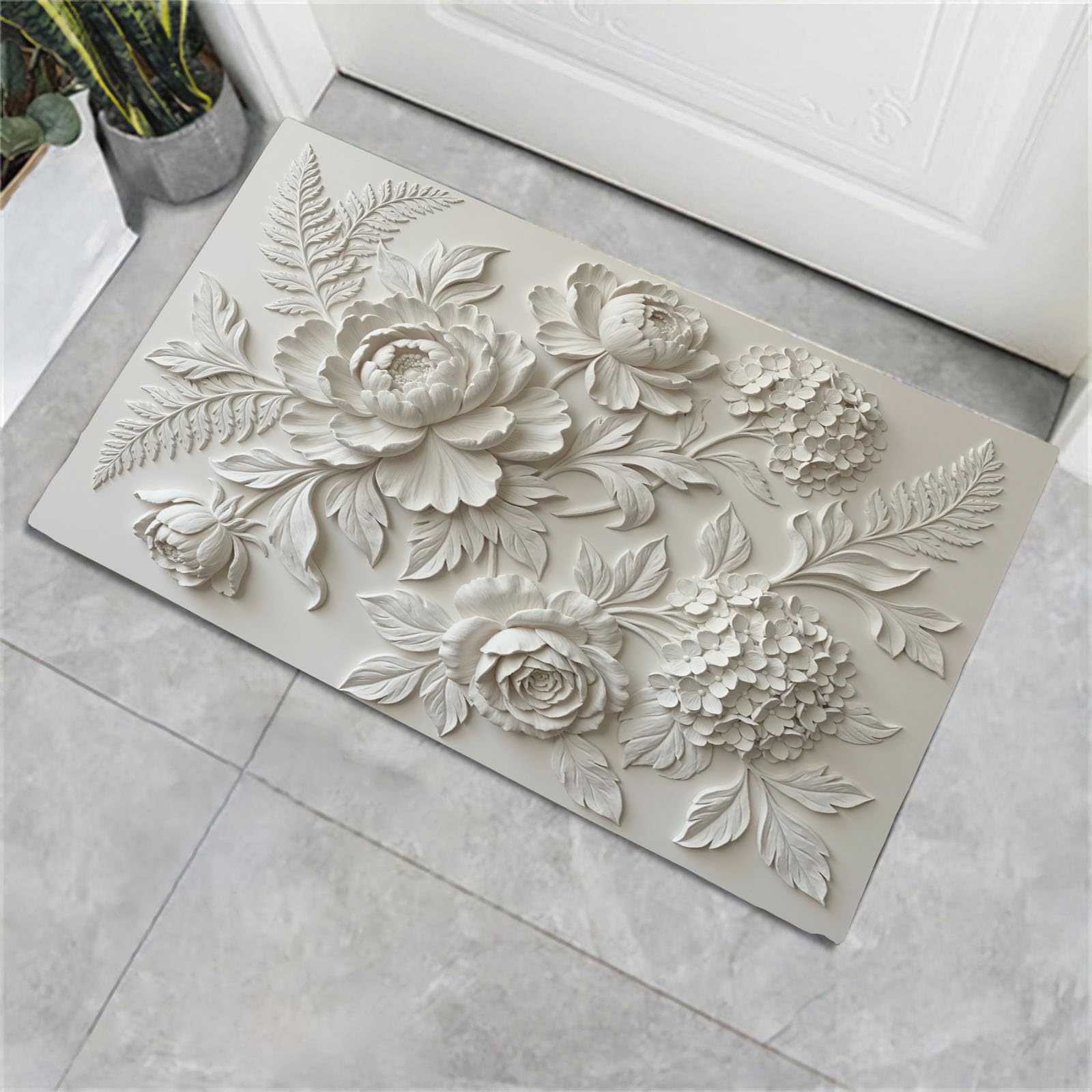 Tapis Pivoine Et Hortensia en Relief 3D pour Sublimer Votre Entrée et Salle de Bain