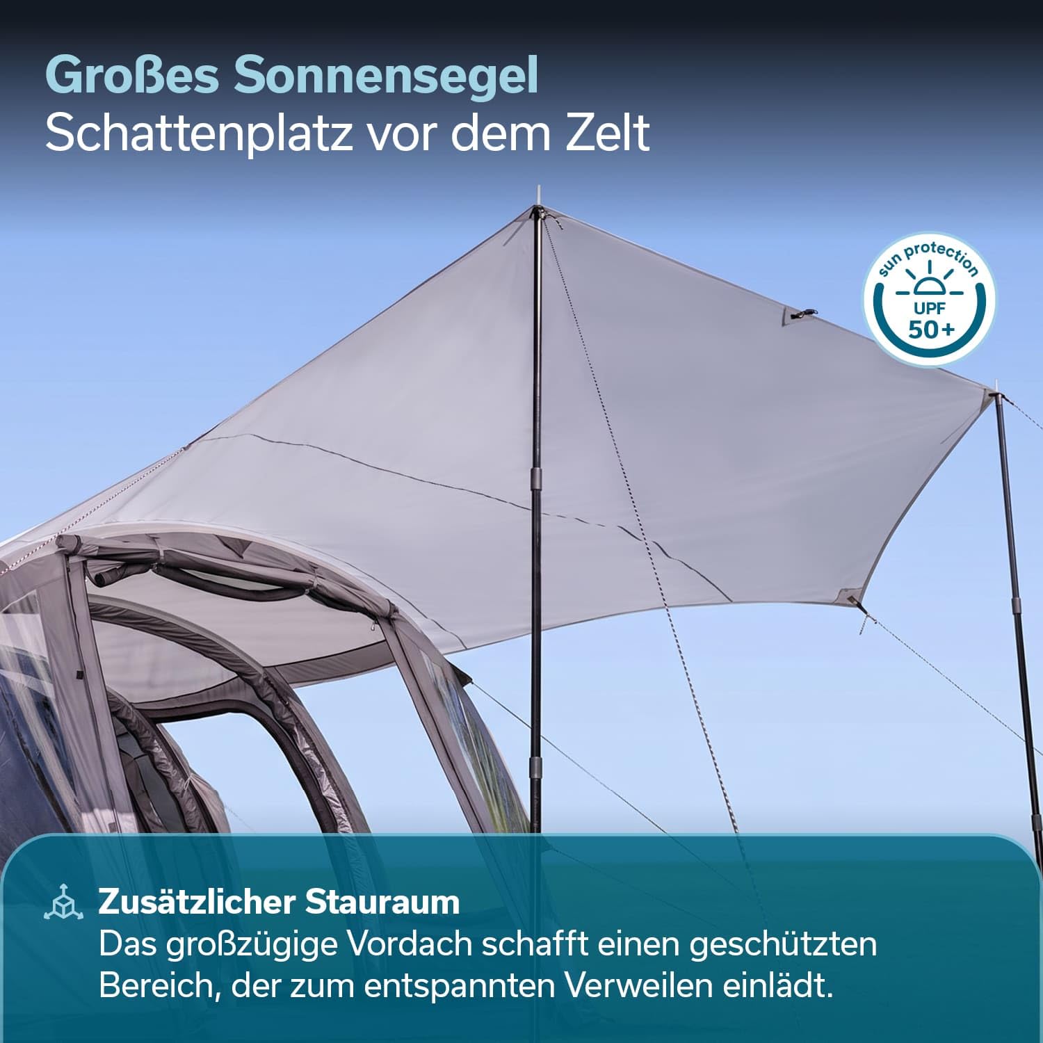 Skandika Sonnensegel Spirit 740 x 310 | Wetterschutz mit Teleskopstangen, wasserdicht 3000 mm Wassersäule, UPF 50+