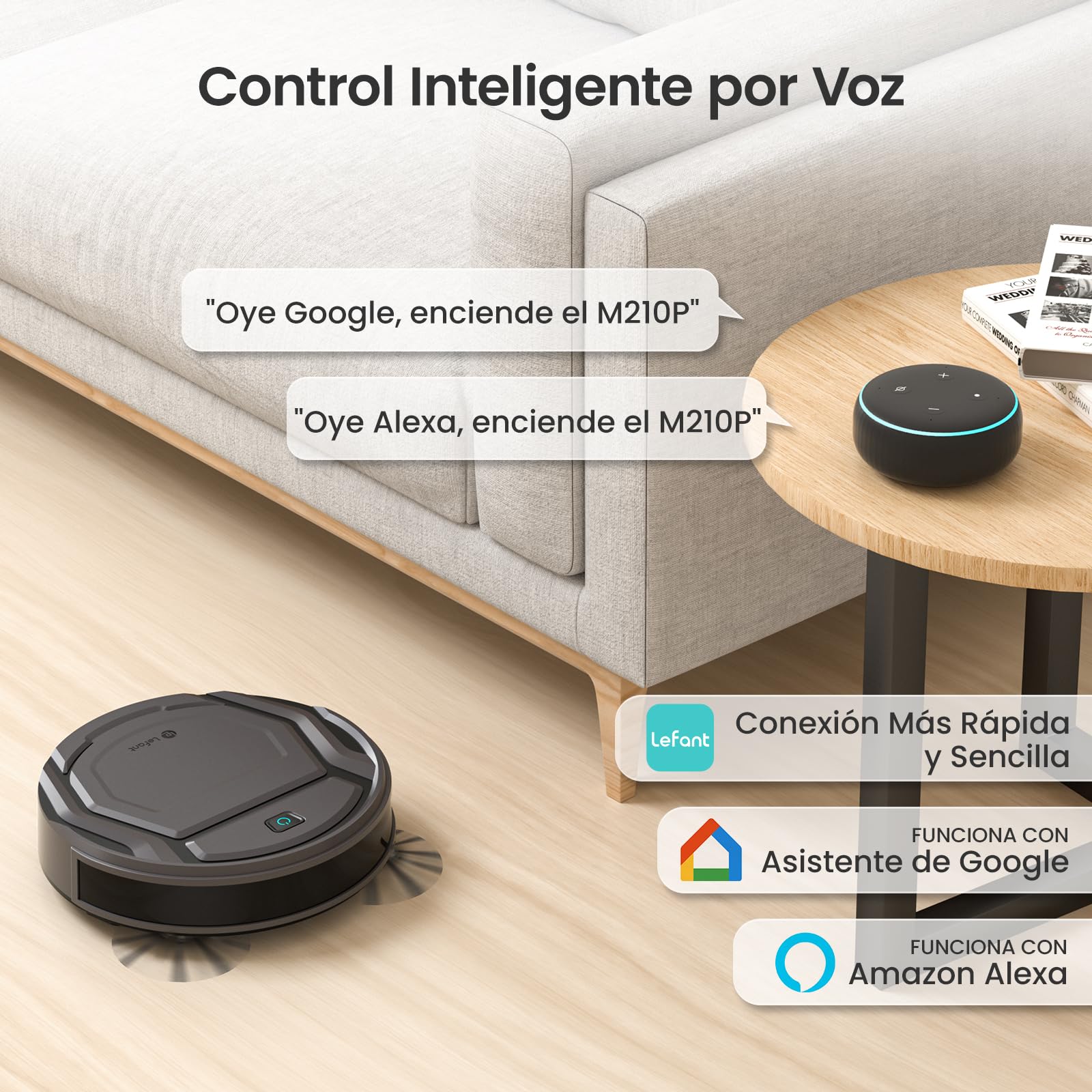 Lefant Robot Aspirador 2200Pa, Aspirador Robot Autonomía de 120 Min, WiFi/App/Alexa, Sensor de Anticolisión/Caída Navegación Inteligente, Delgado y Silencioso, 6 Modos de Limpieza M210 Pro