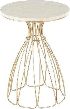 Deco 79 Metal Side End Accent Table Flower Inspired End Table with Cream Marble Tabletop, Side Table 16" x 16" x 22", Gold