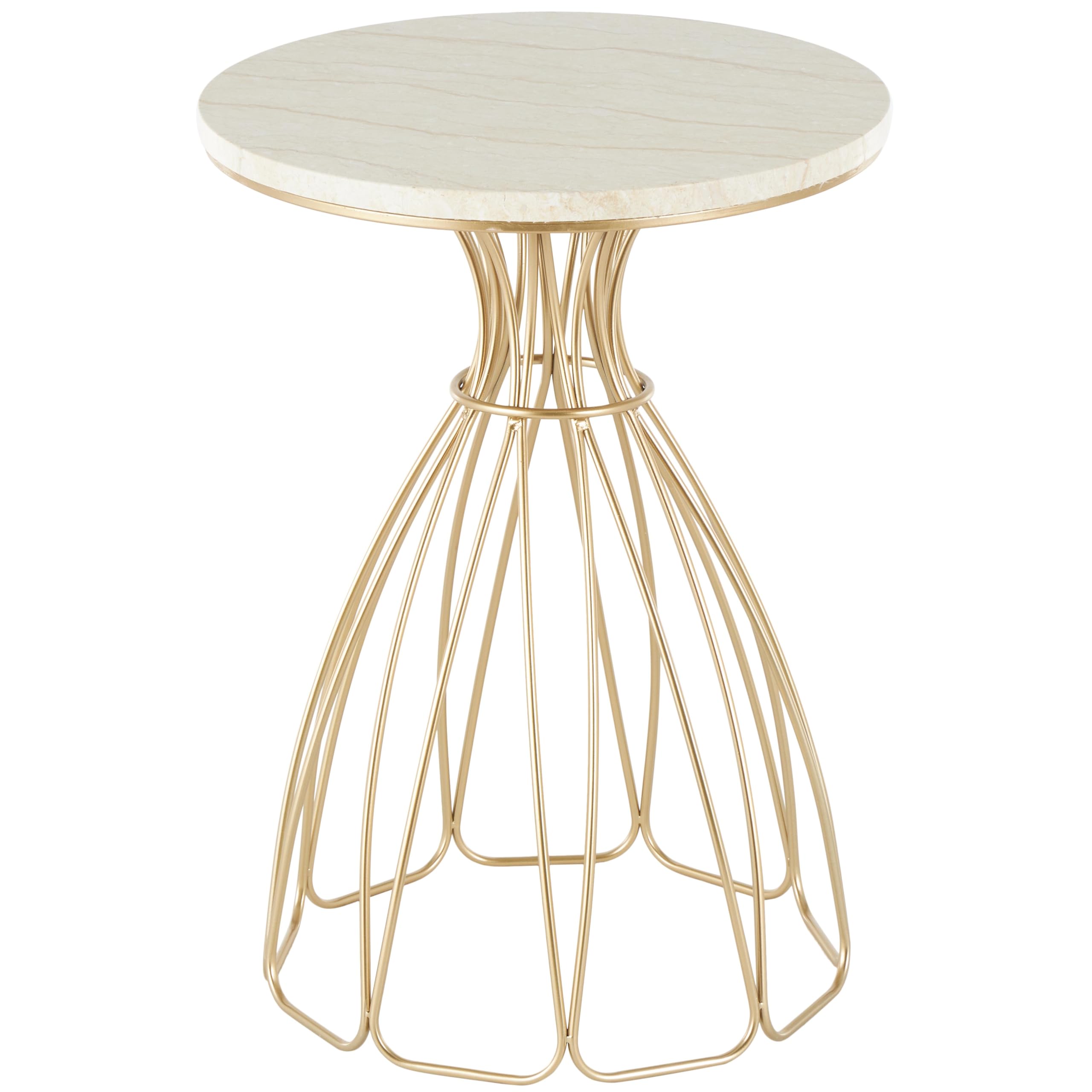 Deco 79 Metal Side End Accent Table Flower Inspired End Table with Cream Marble Tabletop, Side Table 16" x 16" x 22", Gold