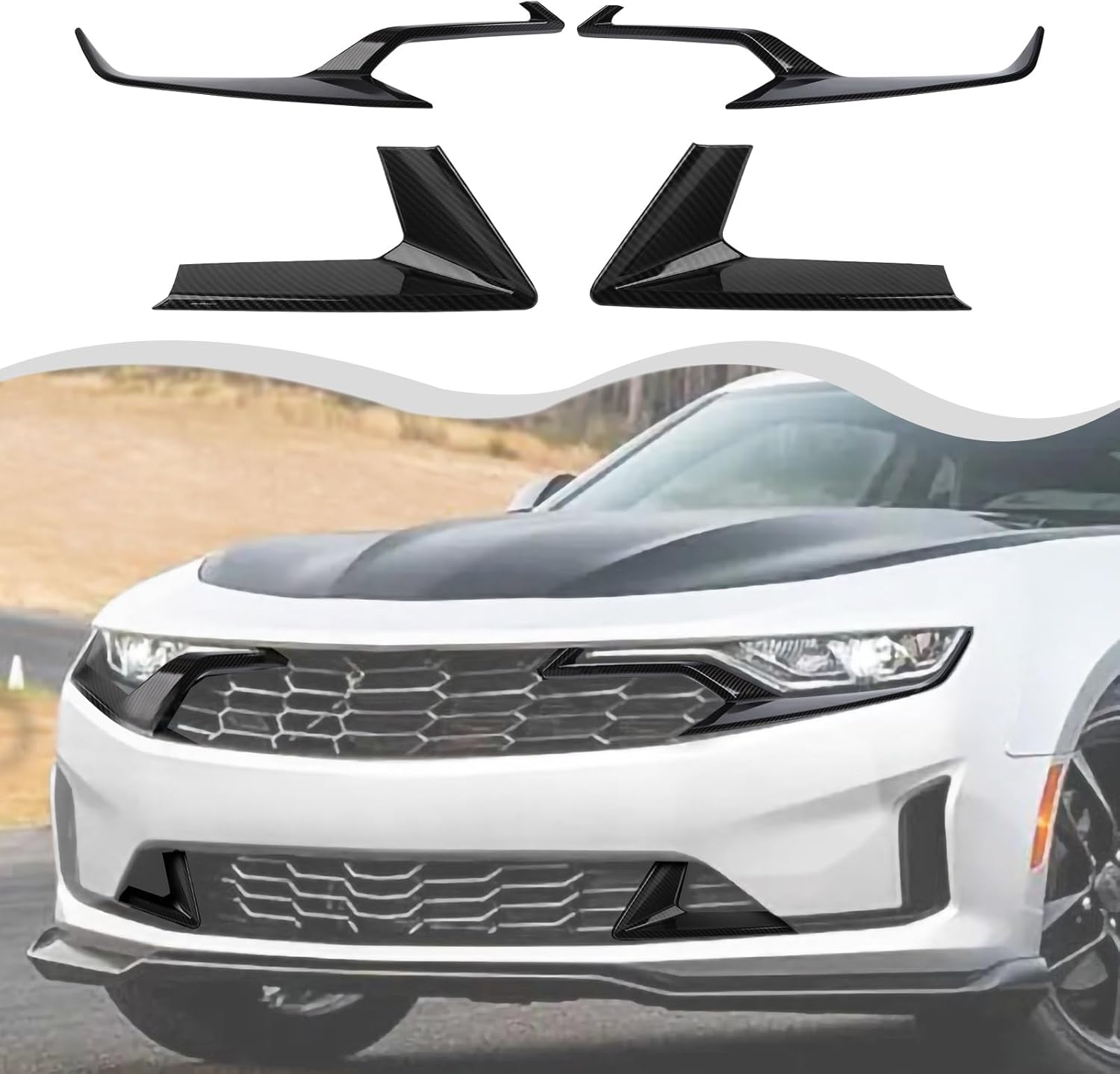 Headlight Bezels Headlight Cover Trim/Vehicle Grille for Front Grill Front Grille Grill Insert Cover Trim Compatible with 2019+ Chevy Camaro,Carbon Fiber