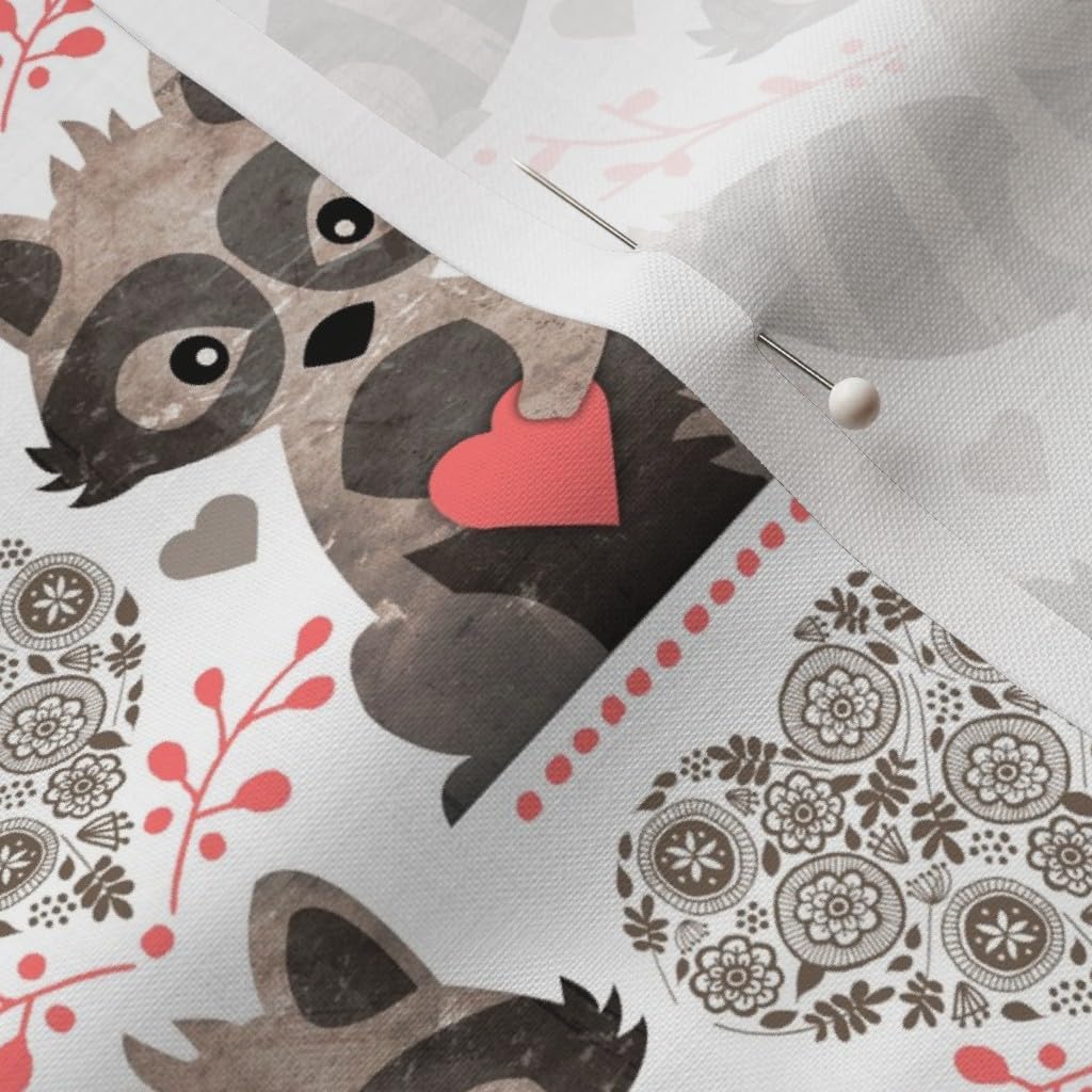 Spoonflower Fabric - Raccoon Valentine Coral Raccoons Valentines Pink Woodland Heart Hearts Printed on Petal Signature Cotton Fabric by The Yard - Sewing Quilting Apparel Crafts Decor