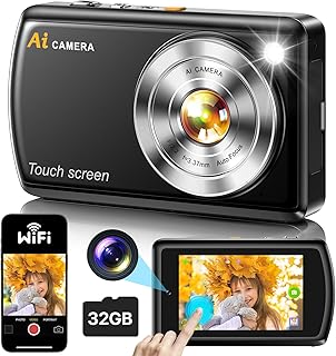 AI Intelligent Appareil Photo Numérique avec WiFi, Appareil Photo Autofocus avec Écran Tactile IPS de 3,6 Pouces avec Carte SD de 32 Go pour Les Enfants, Les Adolescents, Les Adultes et Les Débutants