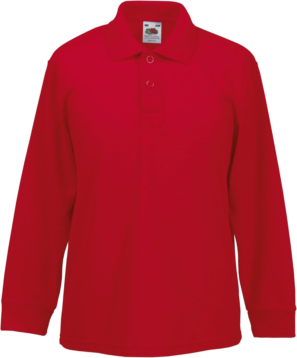 Fruit of the Loom Childrens Big Boys Long Sleeve Polo Shirts (Pack of 2) (3-4) (Red)