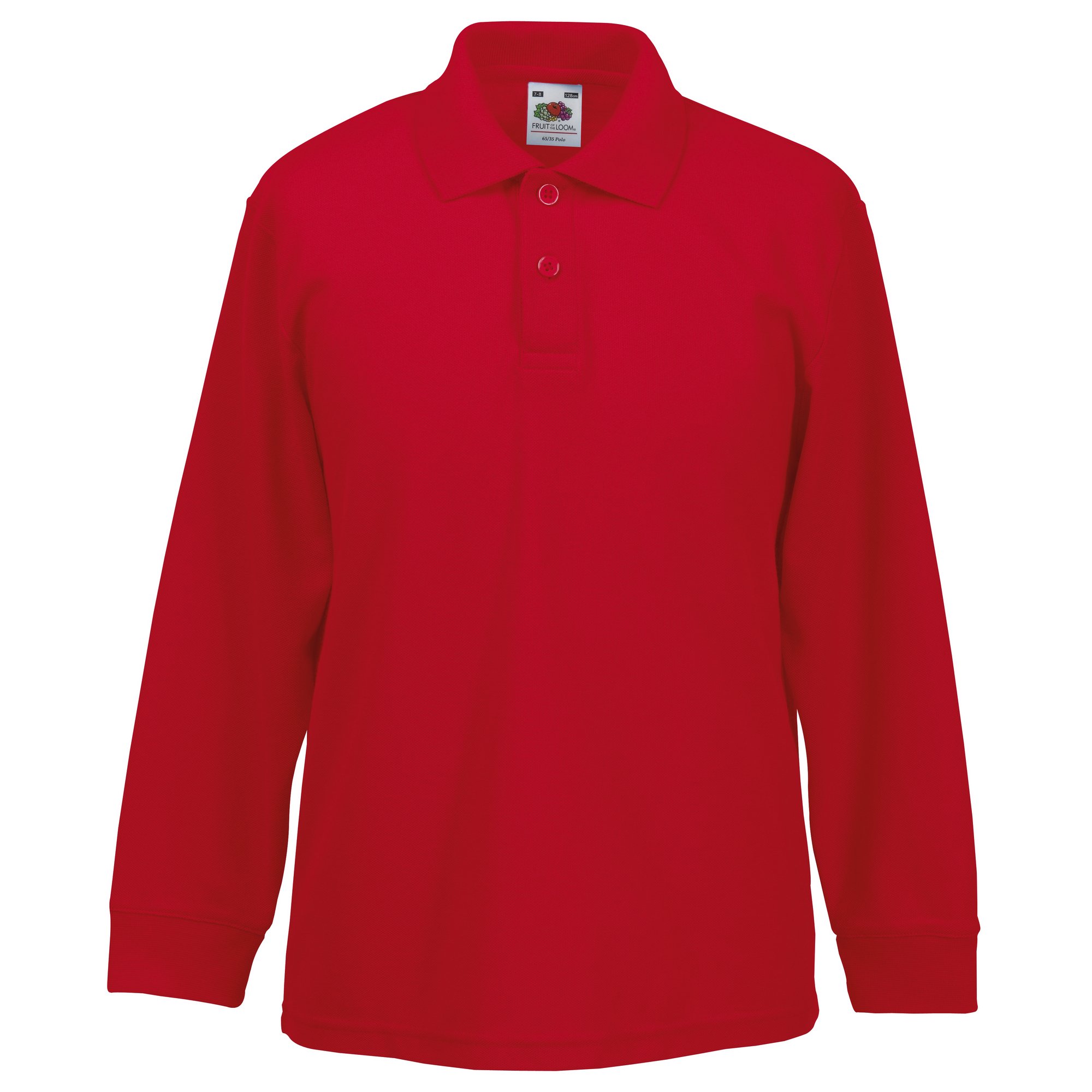 Fruit of the Loom Polo de Manga Larga de piqué 65/35 para niños (3-4 Años) (Rojo)