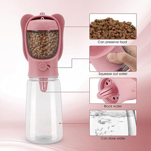 Miniatura 4 de Botella de agua portátil para perros con recipiente de almacenamiento de alimentos, dispensador de agua potable para mascotas de viaje a prueba de