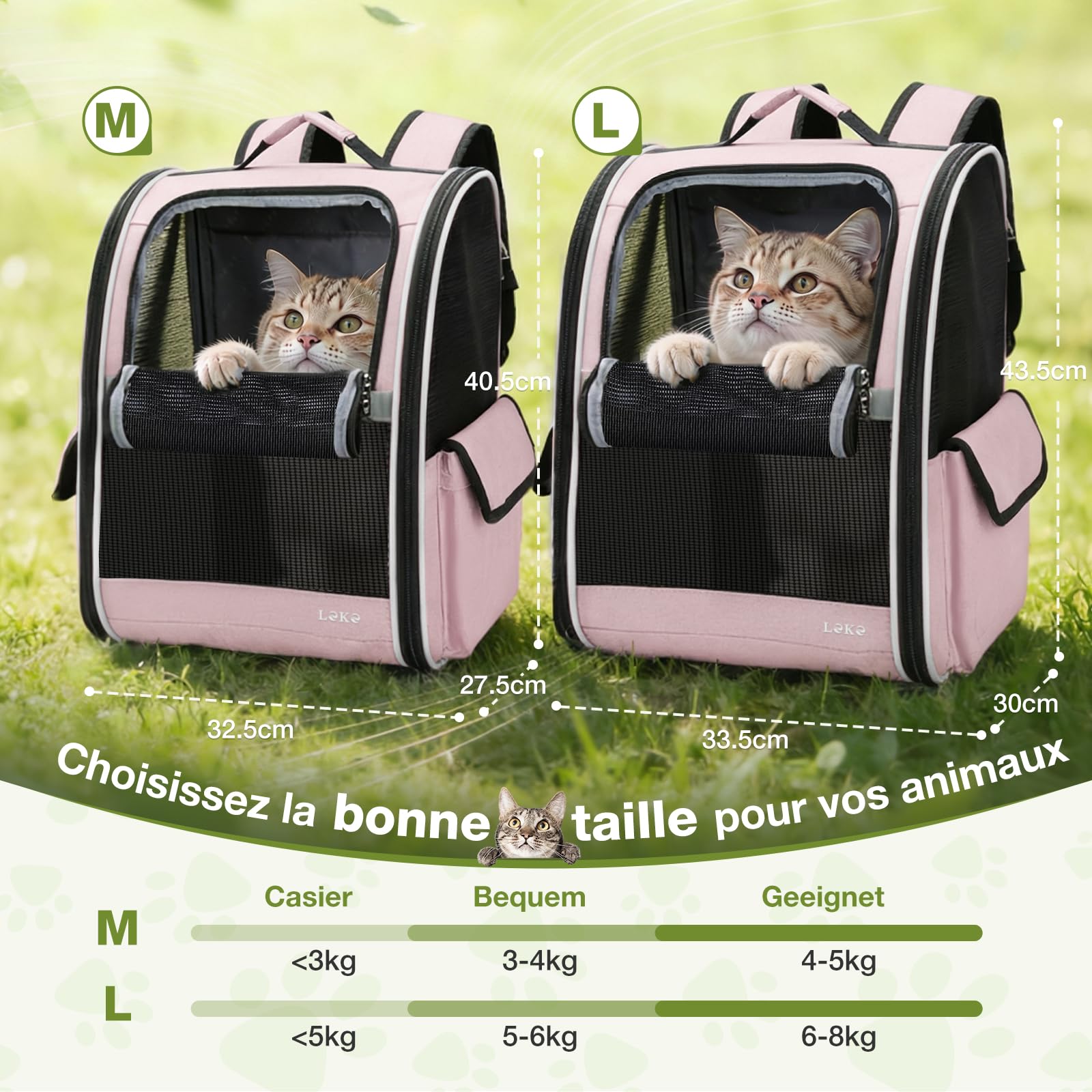 Lekesky Sac à Dos pour Chiens et Chats de Taille Moyenne/Petite (2 à 5 kg), Sac à Dos Chat Respirant Pliable, Sacs Transport Dos Chats avec Fenêtre en Maille pour Randonnée Voyages l'extérieur, Rose