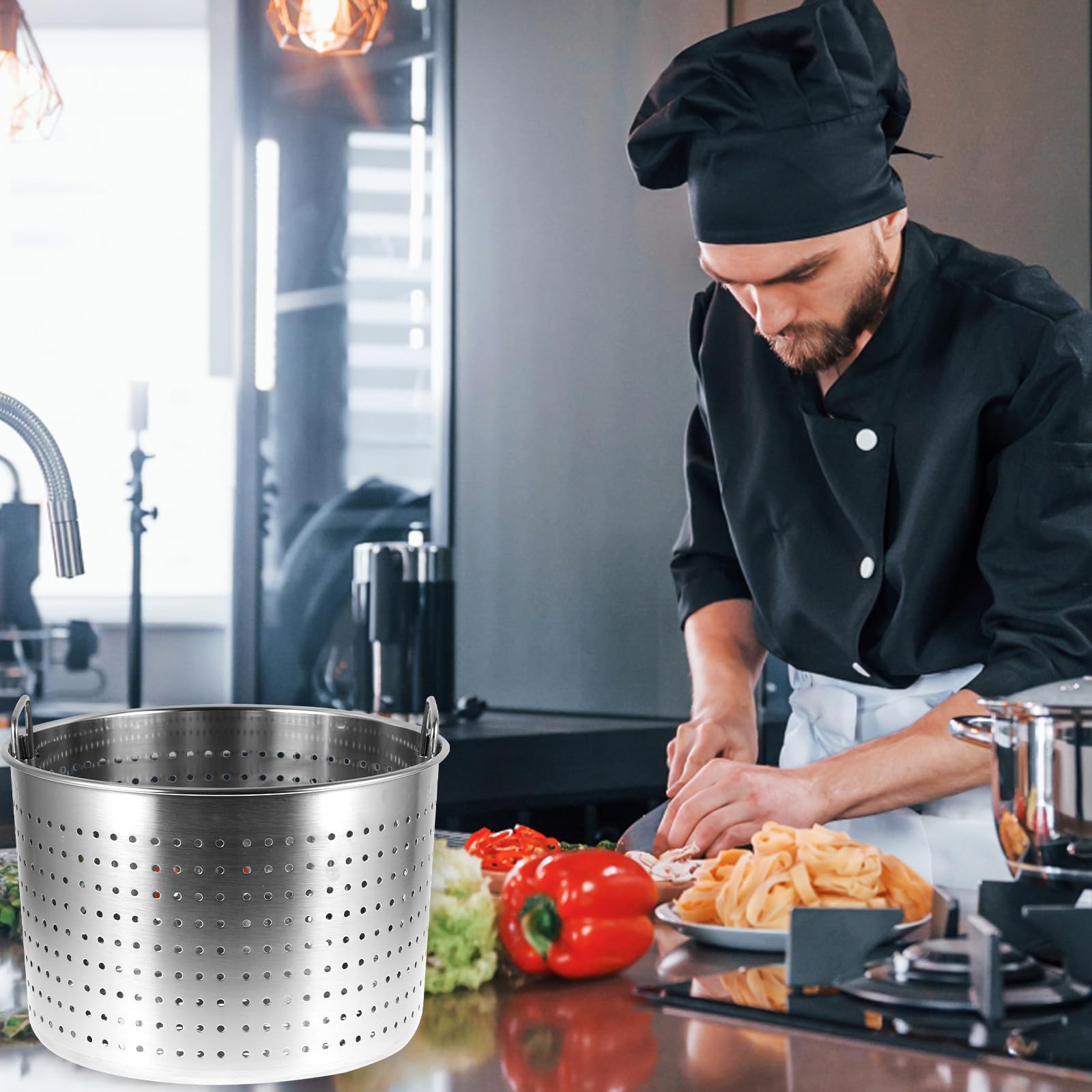 Edelstahl Meeresfrüchte Siebkorb 35cm Korrosionsbeständig Glatte Politur Großer Kochkorb für Küchen und Restaurants