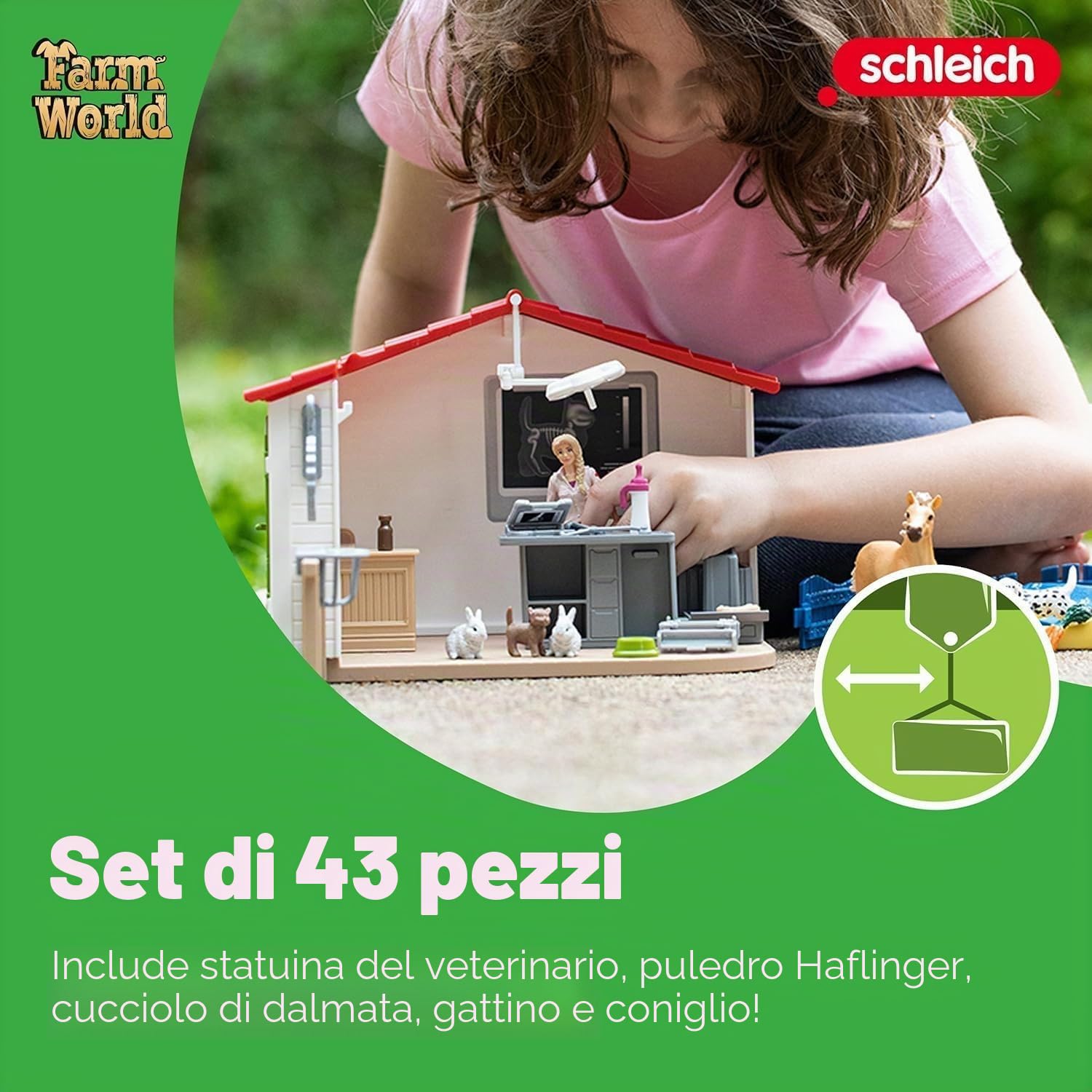 Schleich FARM WORLD | Studio veterinario con animali domestici 42502 | Set da gioco dai 3 anni | set con personaggi, numerose funzioni e tanti accessori | figura animali della fattoria schleich
