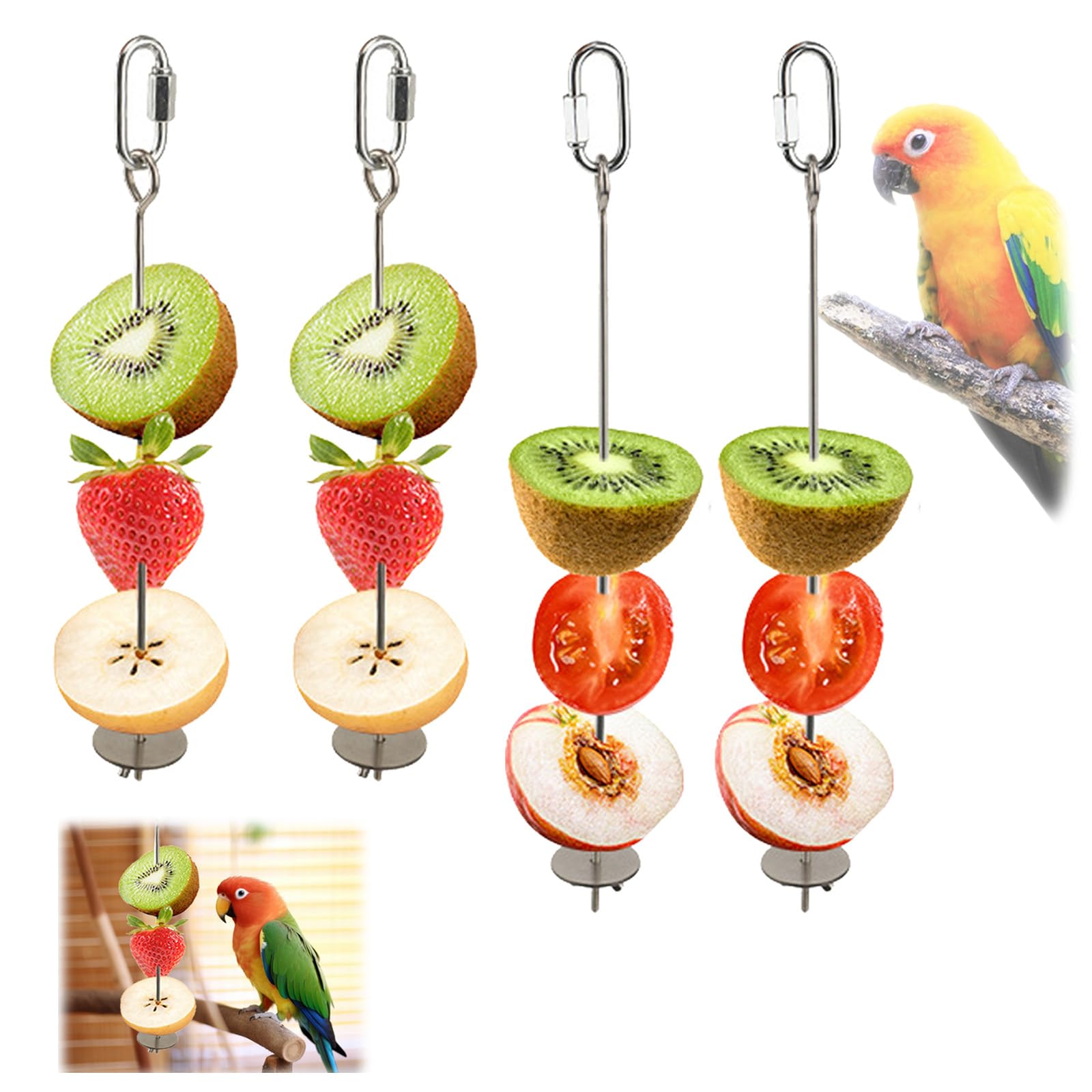 BSITSSS 4 PCS Parrot Skewer Feeder, Stainless Steel Fruit Skewers Budgie Toys, Medium and Small Size Parrot Foraging Toy Bird Feeders Hanging for Vegetable Fruit Budgie Parakeet Cockatiel Cage