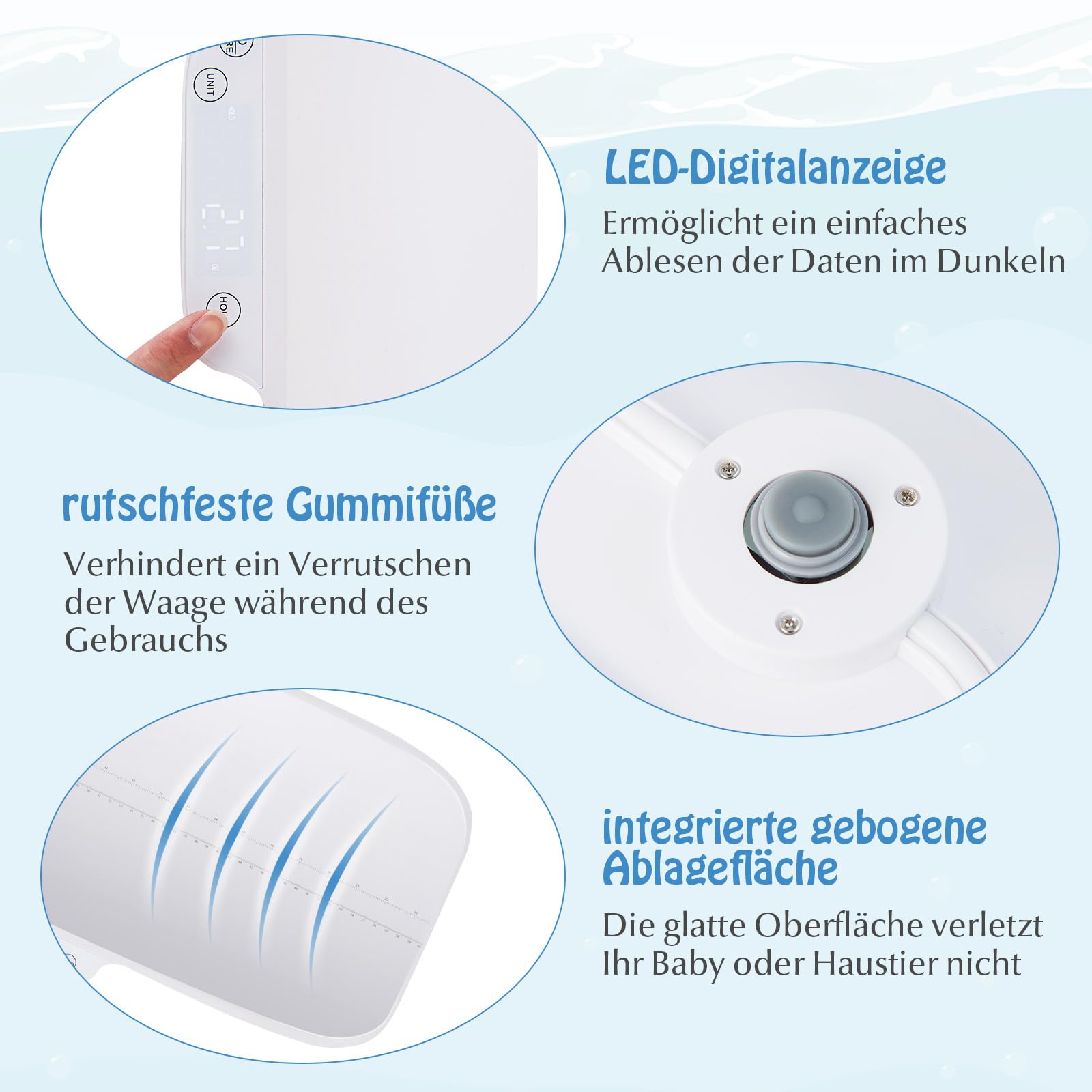 GOPLUS Báscula digital para bebé, báscula inteligente para bebés, función de sujeción y tara, pantalla LED, báscula multifuncional para mascotas, cuna para bebés y mascotas,