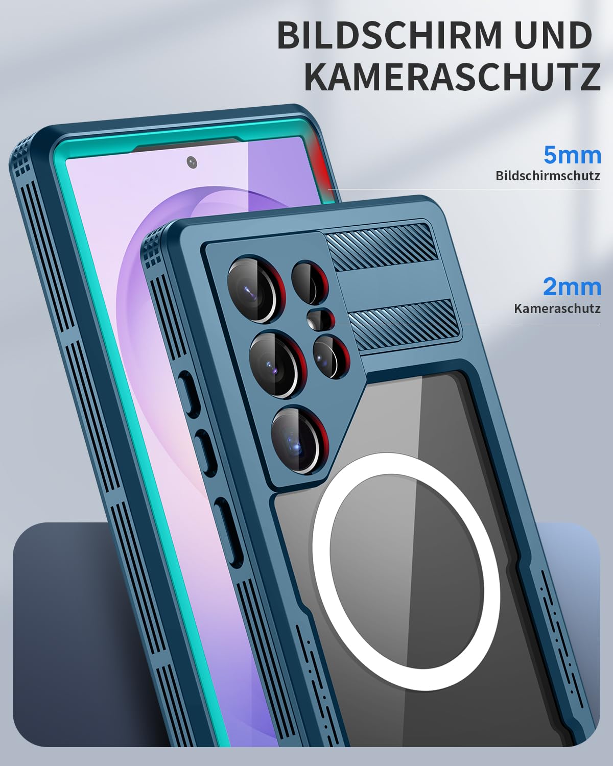 Hülle für Samsung Galaxy S26 Ultra Wasserdicht Kompatibel mit Magsafe, HandyHülle S26 Ultra 5G IP68 wasserdichte 360 Schutzhülle,Stoßfest Outdoor Panzerhülle mit Displayschutz,Blau