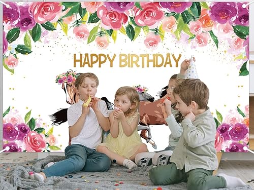 Miniatura 4 de Telón de fondo de caballo para fiesta de feliz cumpleaños, vaquera occidental, caballos, fondo floral rosa, pancarta de cumpleaños, decoración de