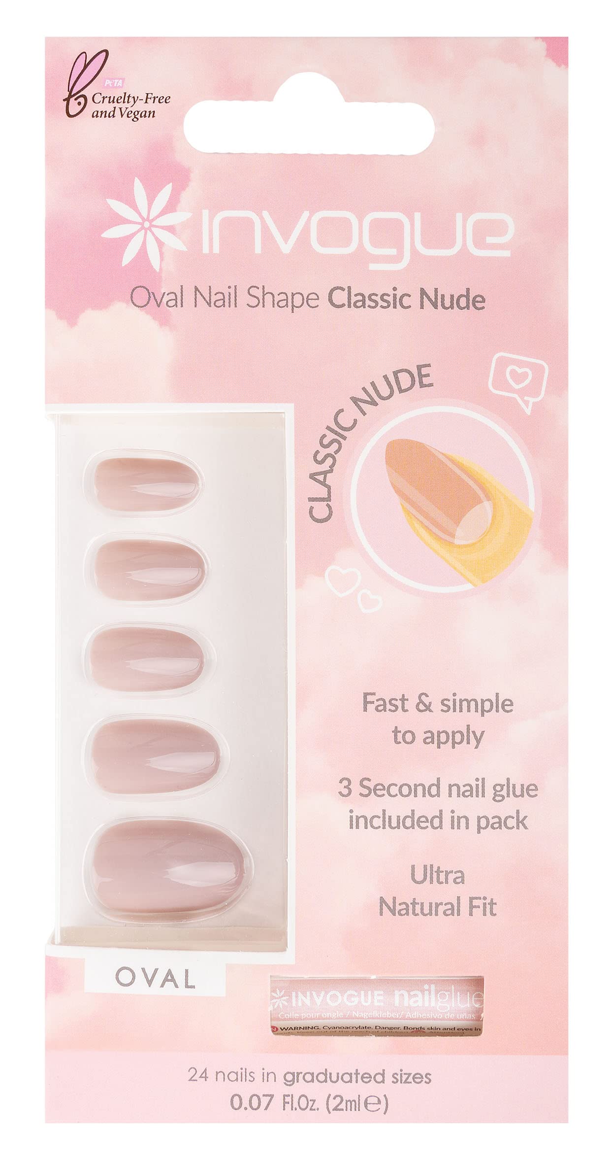 Invogue Coloured Oval Nails - Classic Nude (24 Pieces)