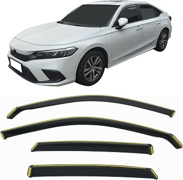 Fit 2022-2026 Honda Civic Sedan 4-Door in Channel Window Visors Black 4PCS | IKON MOTORSPORTS, Injection PC, Rain Guards, Side Window Wind Deflectors, Improve Circulation, Impact Resistant, Waterproof