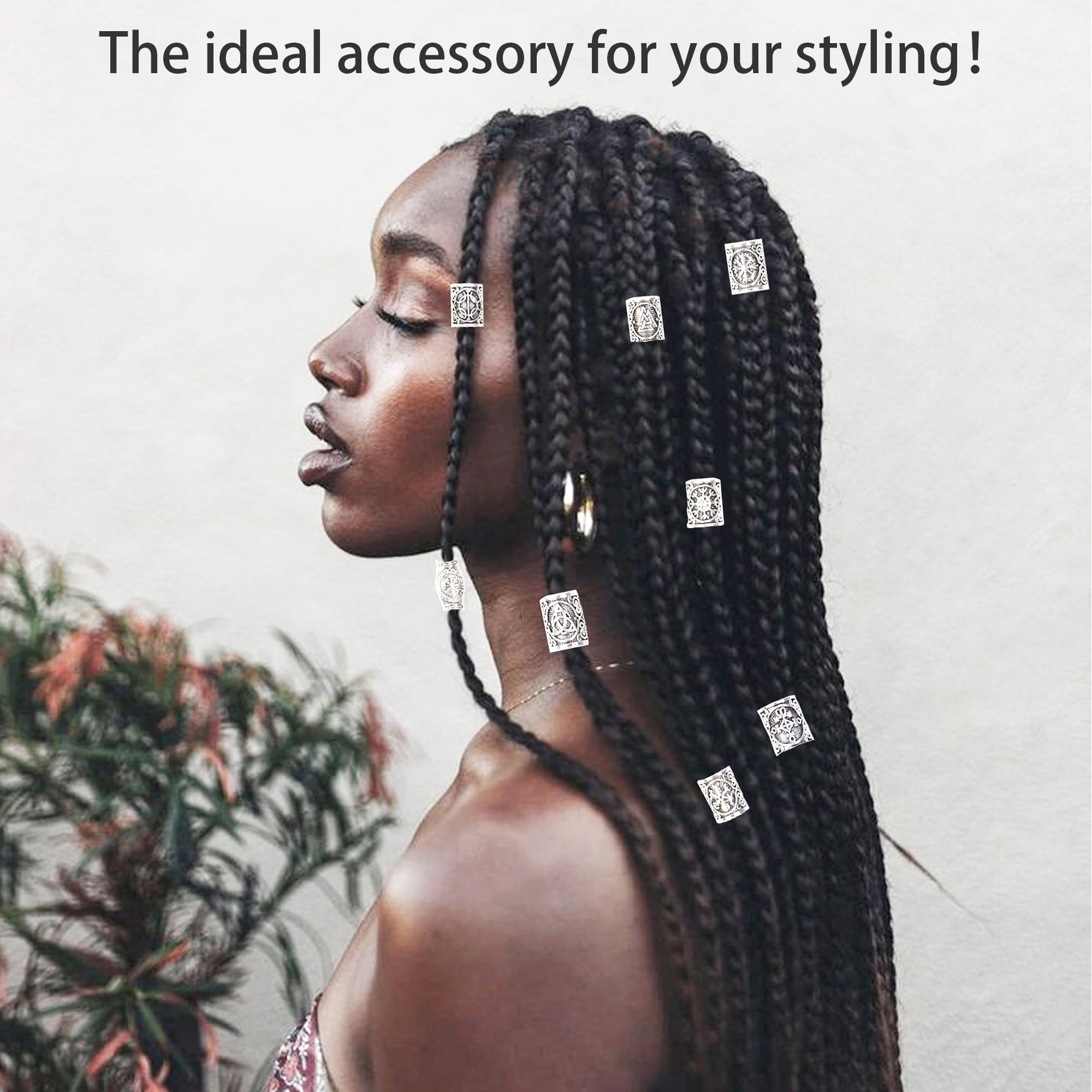 Juego de 9 cuentas vikingas para barba vikinga, para rastas y barba, juego de perlas vikingas nórdicas para mujeres y hombres, trenzas, decoración para trenzar el cabello, joyas de bricolaje