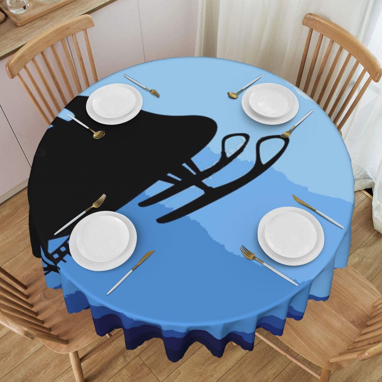 DCEHGEW 60 In Round Tablecloth with Lace, Snowmobile Printed Oilproof & Washable Fabric Picnic Table Cloth Table Covers