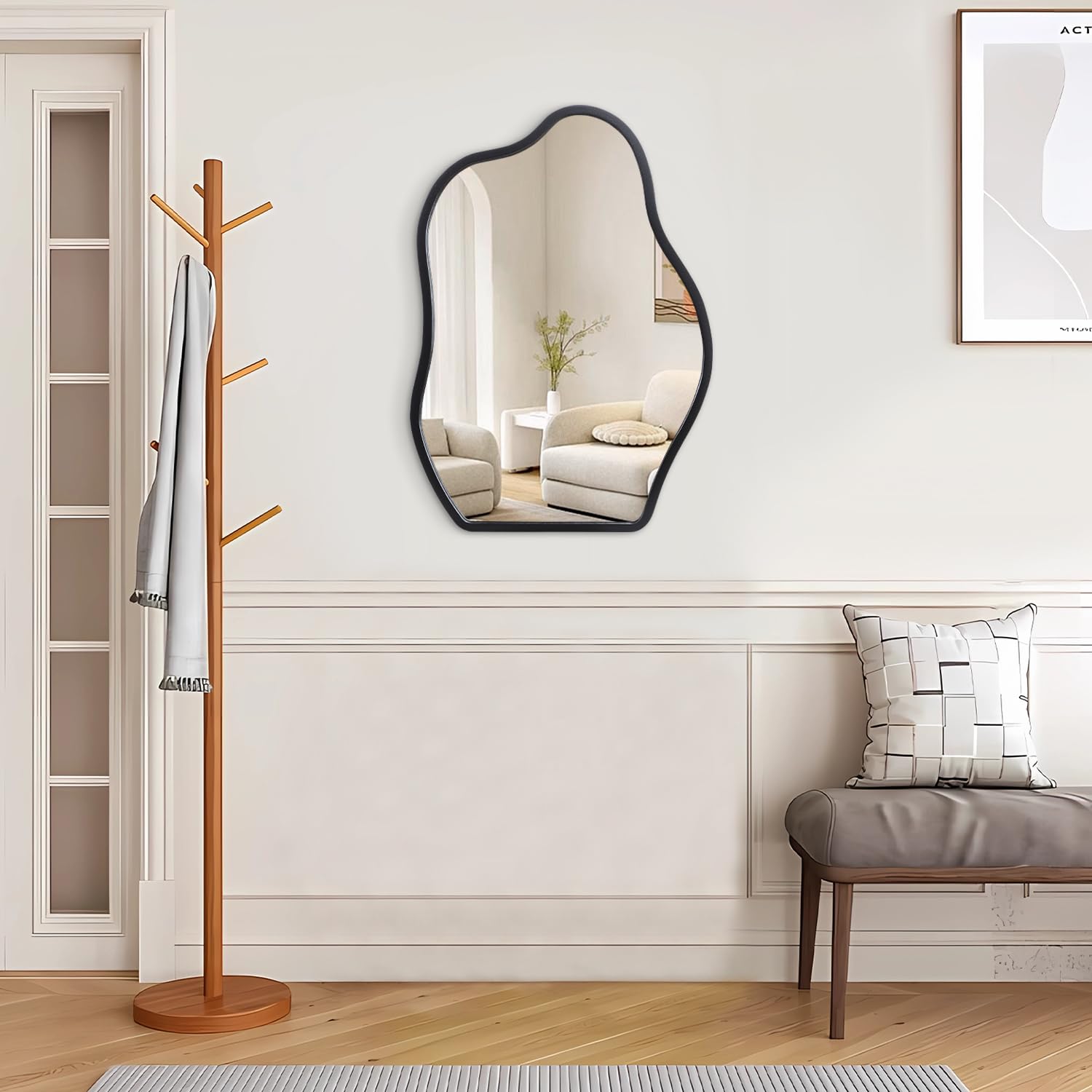 PERFNIQUE Irregular Wall Mirror Asymmetrical Mirror, 27''x19'' Black Mirror For Bathroom Bedroom Living Room Entryway, Decorative Modern Wall Decor, Wall Mounted Mirror (Black, 27''x19
