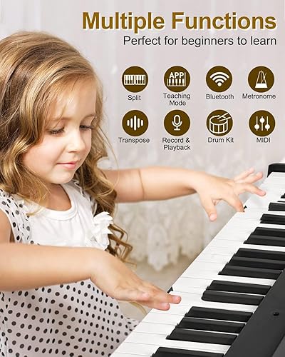 Miniatura 4 de Vangoa Teclado de piano plegable de 88 teclas tamaño completo semipesado Bluetooth portátil plegable teclado eléctrico con teclas iluminadas soporte