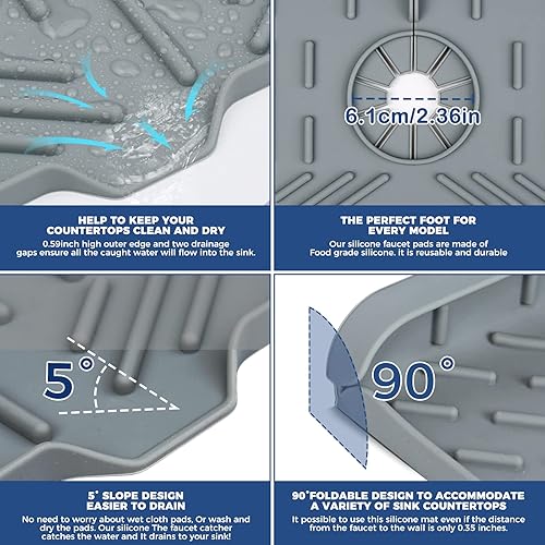 Miniatura 6 de Protector contra salpicaduras de silicona y bandeja colectora de goteo, protector de mango de grifo, soporte para esponja de platos, accesorios para