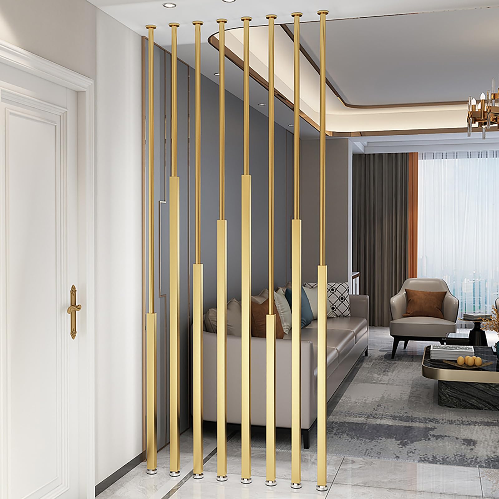 80-220 CM Wall Partition Slats, Iron Room Divider Floor to Ceiling Privacy Screens Columnar, Simple Room Dividers Column Post for Entrance Restaurant Hollow Washroom(B - Gold,180cm/70.9in)