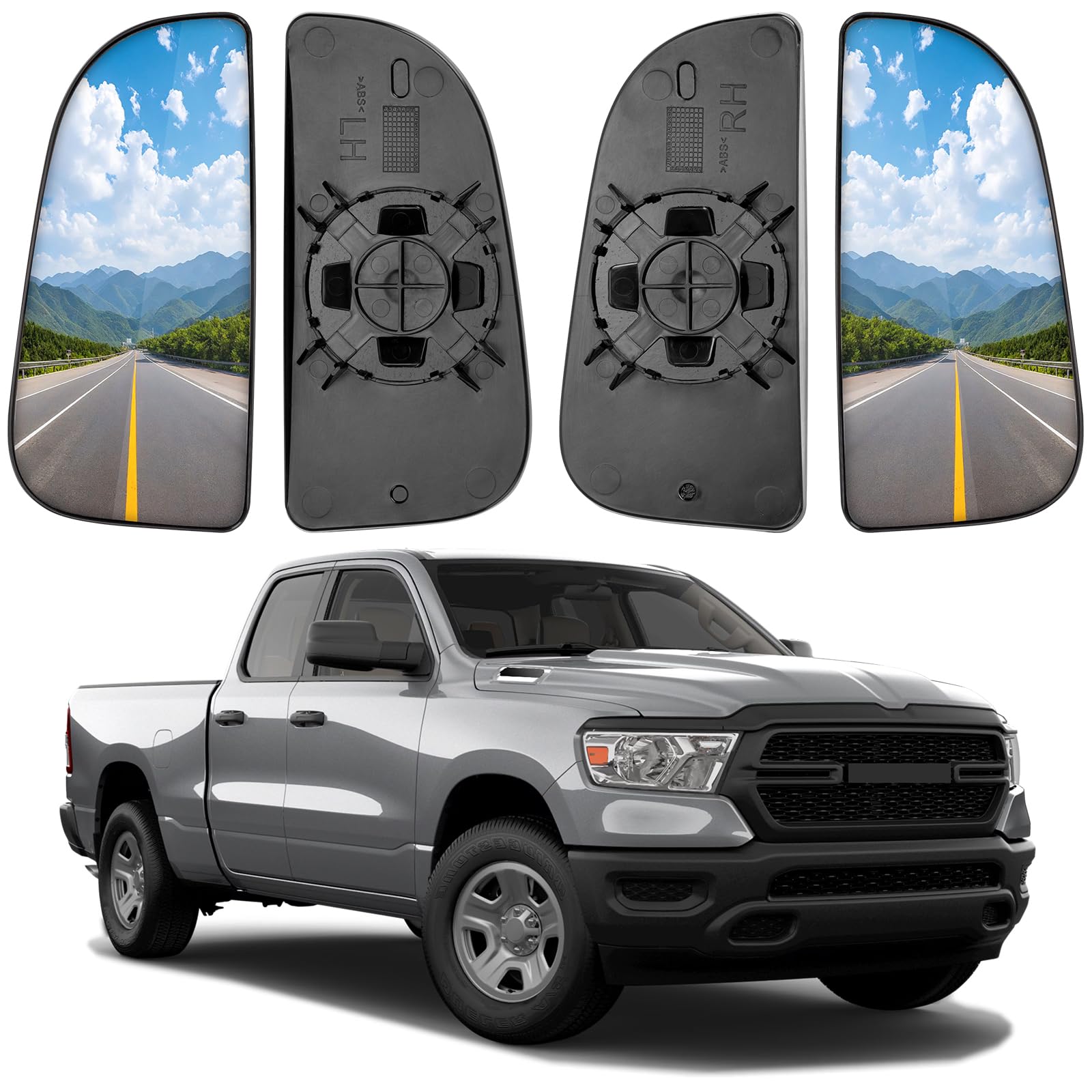 Driver and Passenger Side View Mirror Glass, Towing Mirrors with Rear Holder, Left and Right Side Mirror Glass Replacement For 2009-2020 Dodge Ram 1500 2500 3500 4500 5500 68067731AA